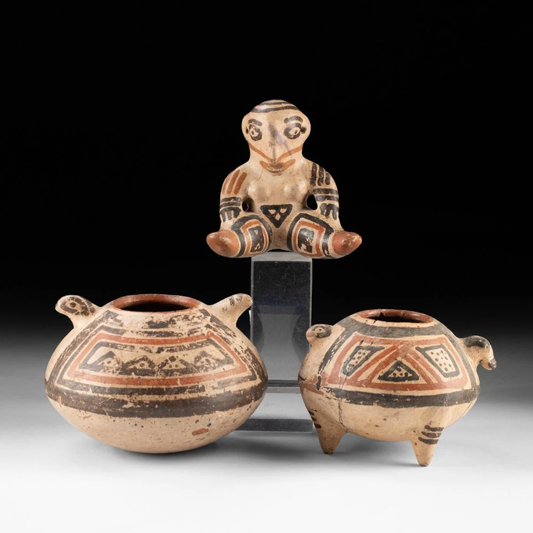 Three Costa Rican Polychrome Figures - Nude Female & Vessels