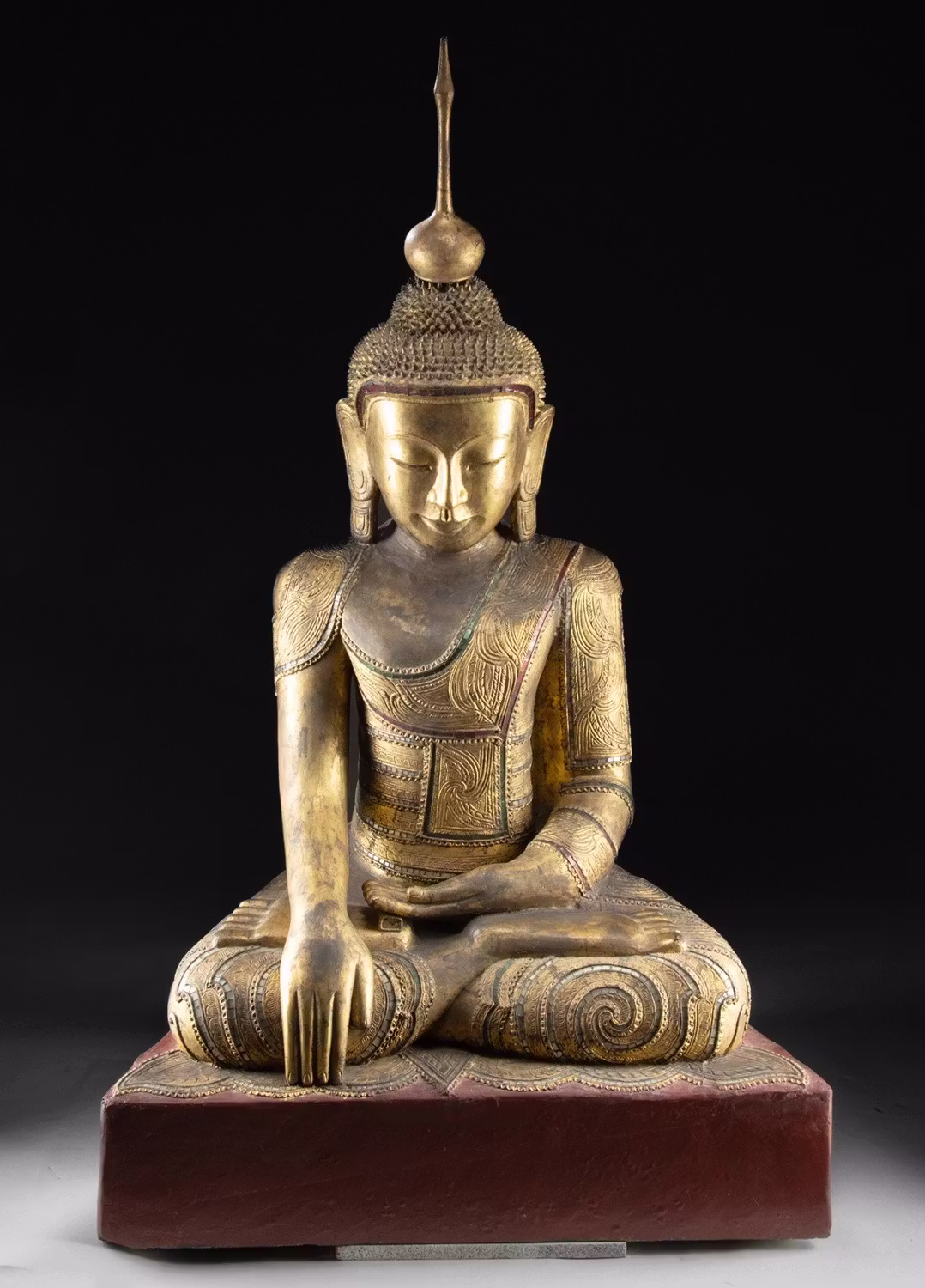 Huge Antique Burmese Gilt Lacquer Buddha Mandalay Style