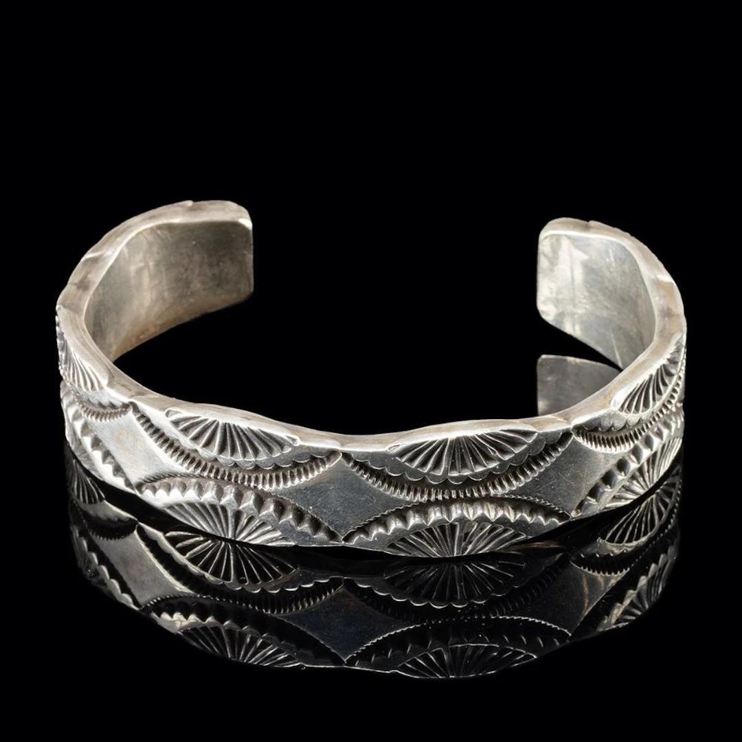 Darin Bill Navajo / Dine Sterling Silver Cuff Bracelet - Stamp Motifs