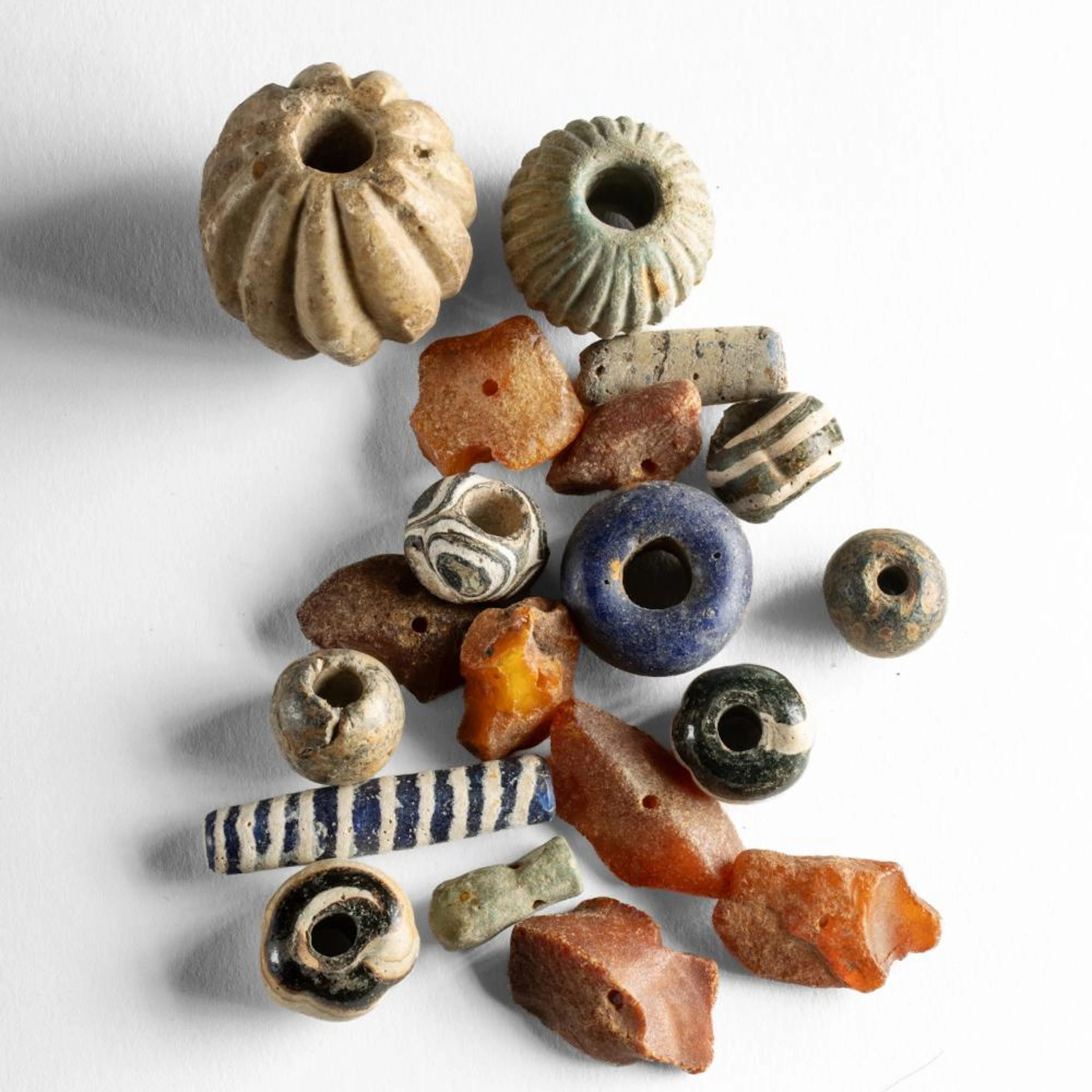 Egyptian & Near Eastern Bead Group - Faience Melon, Glass Eye, Amber