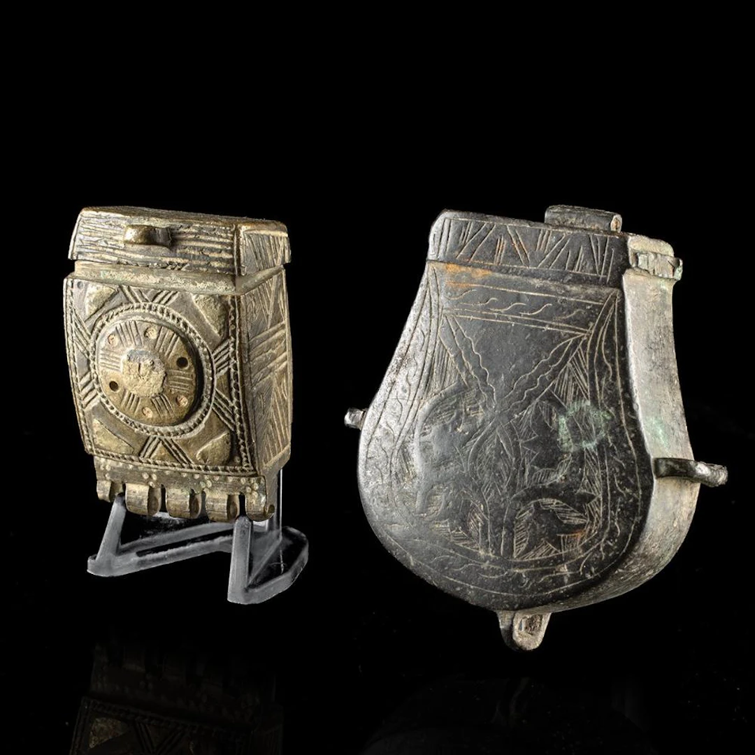 19th C. Ottoman Brass Firearm Accessory Boxes, Engraved