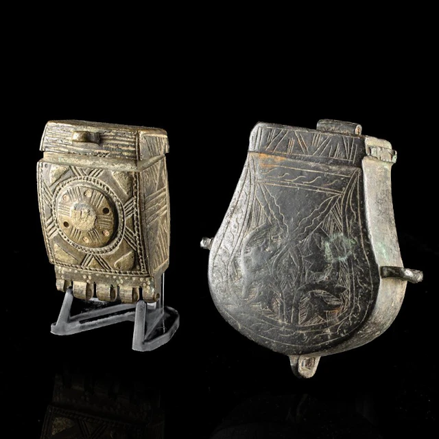 19th C. Ottoman Brass Firearm Accessory Boxes, Engraved