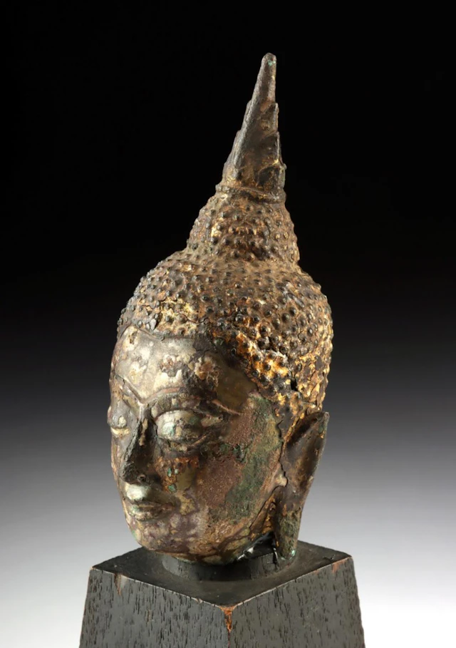 Thai Bronze Buddha Head, Ayutthaya-Rattanakosin, Gilt