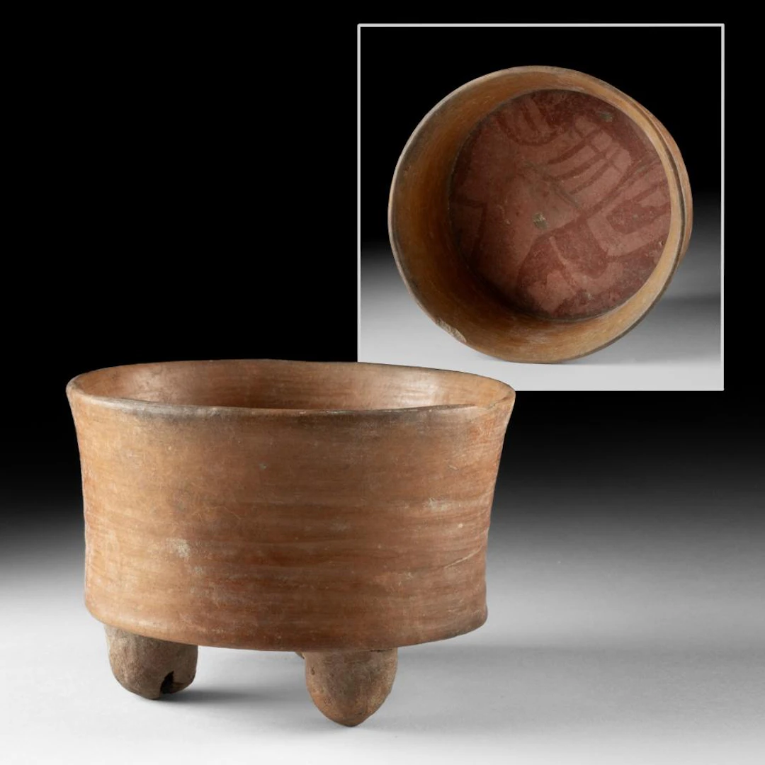 Teotihuacan Tripod Rattle Bowl with Painted Hand Motifs