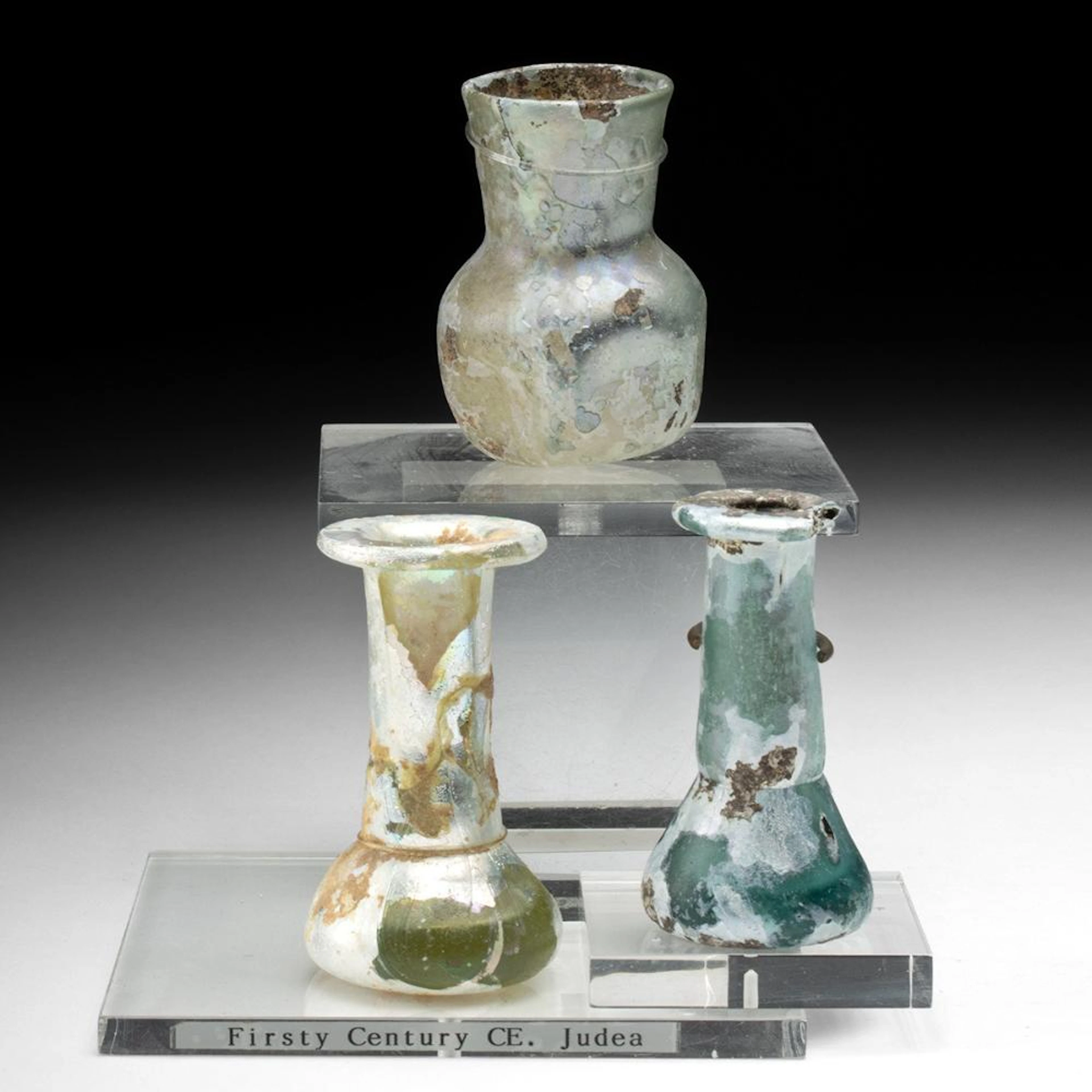 Three Miniature Roman Glass Vessels - Two Juglets and a Flask