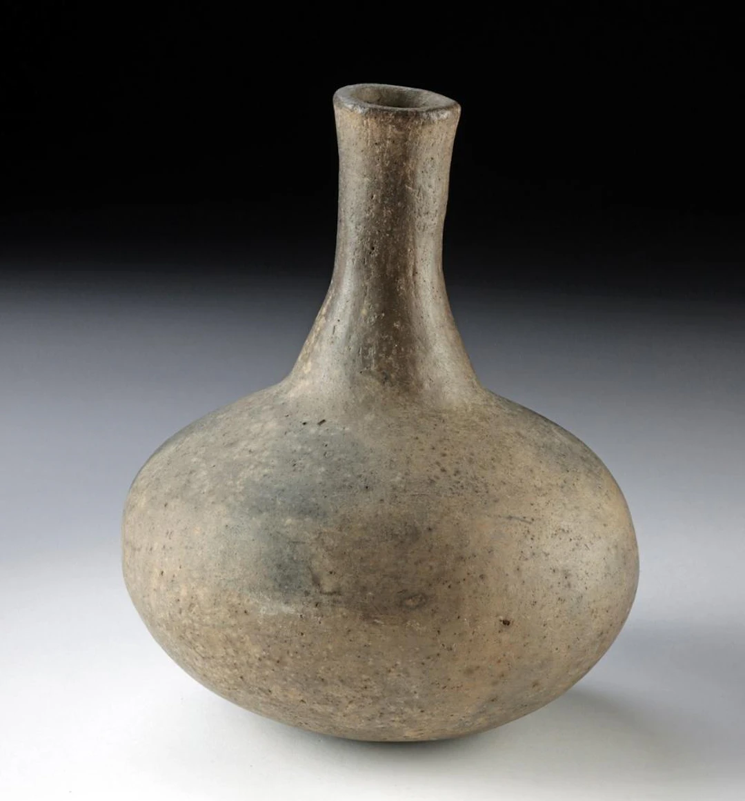 Mississippian Pottery Bottle - Globular Long-Neck Vessel