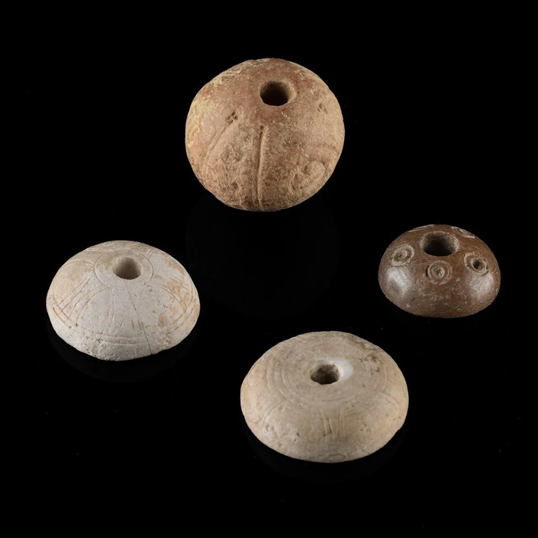 4 Medieval Islamic Textile Tools, Spindle Whorls and Bead