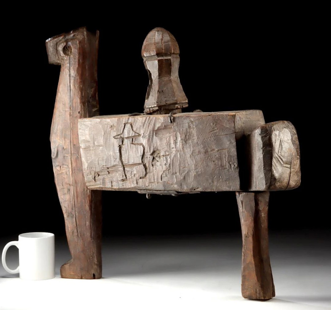 Indian Folk Art Figural Ram Sev Press | Wood Noodle Maker, Himachal