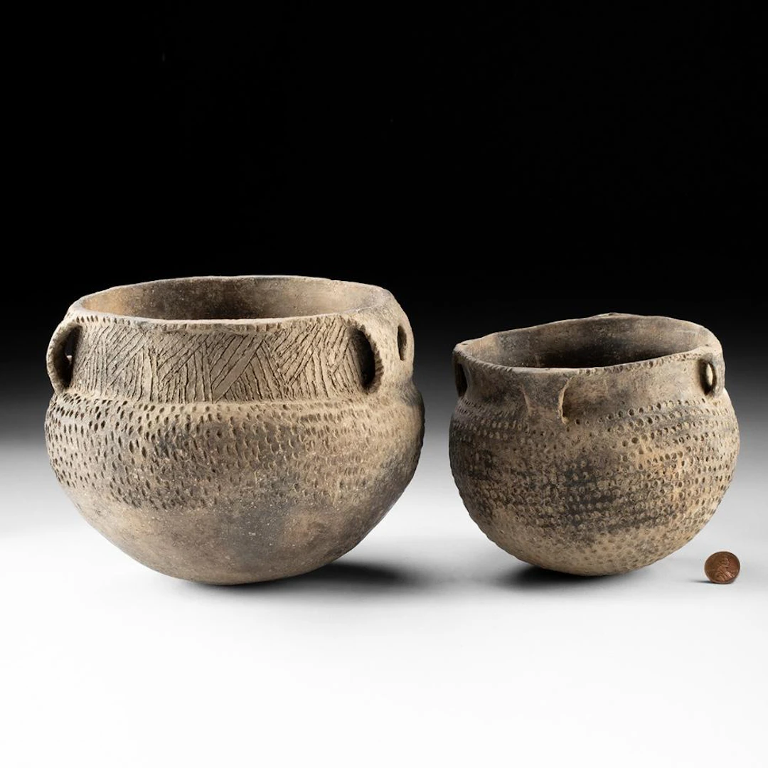 Mississippian Ranch Incised Vessels, Pair, Punctate Design