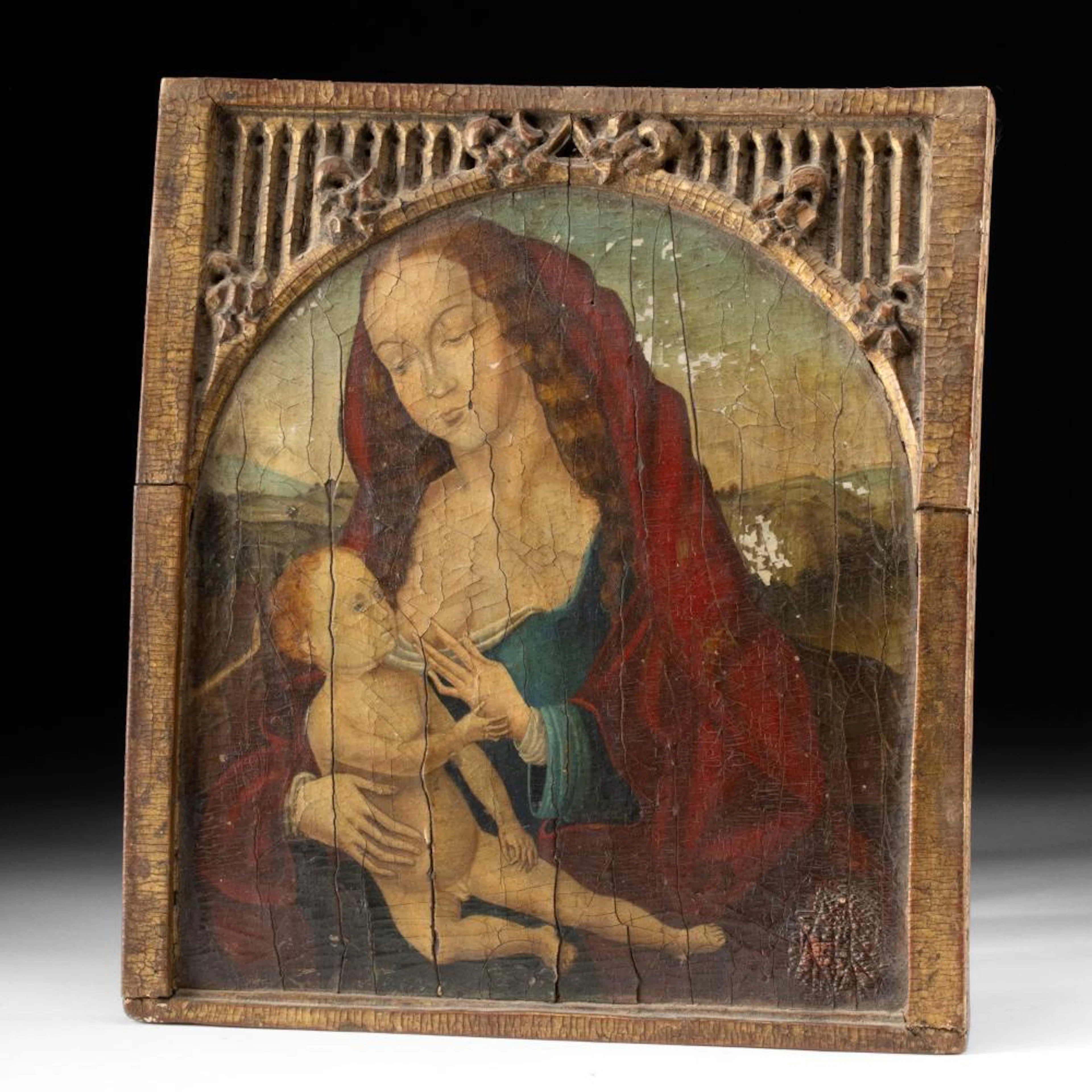 19th C. Virgo Lactans Oil on Panel - Manner of Rogier van der Weyden