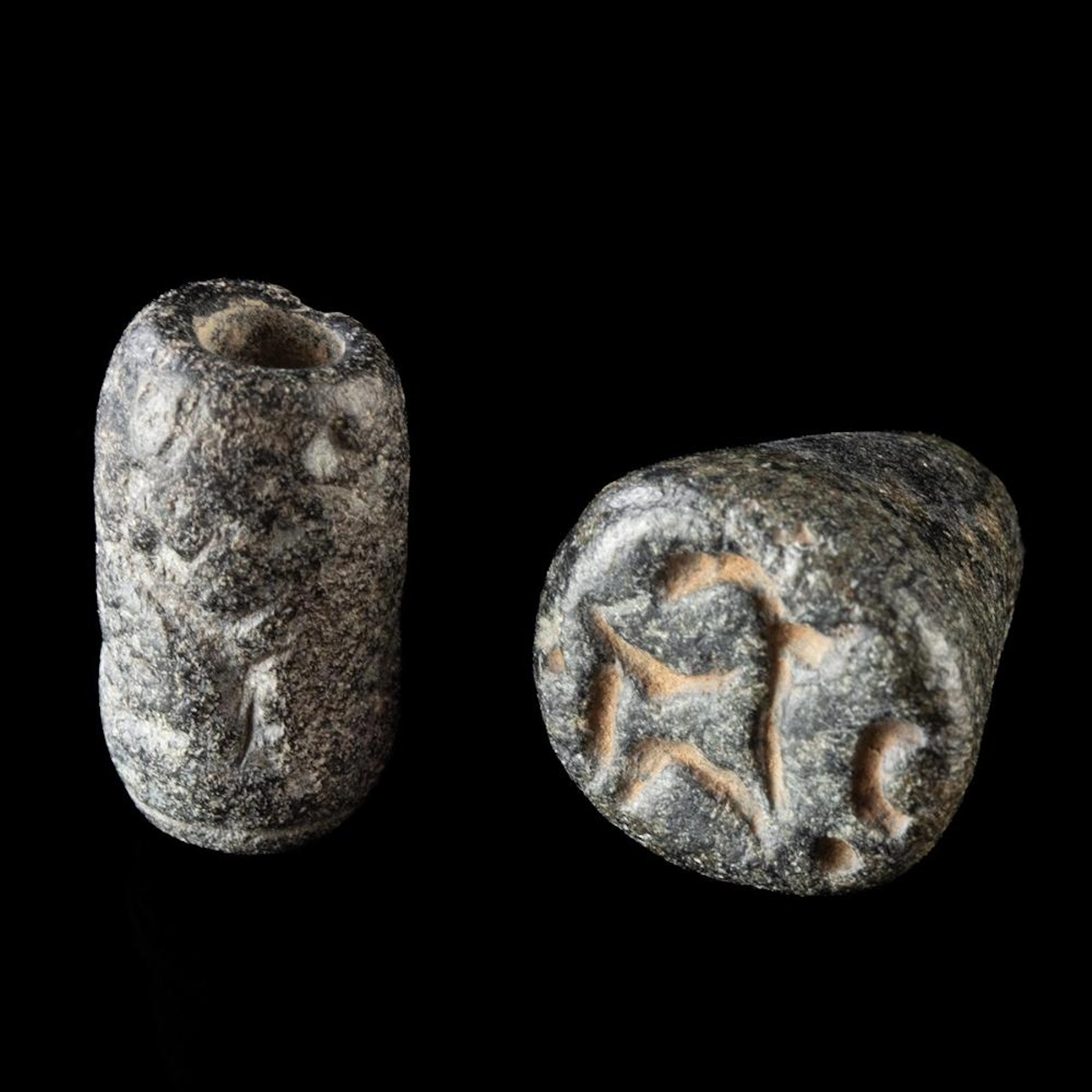 Two Mesopotamian Stone Stamp Seals - Conical & Cylinder