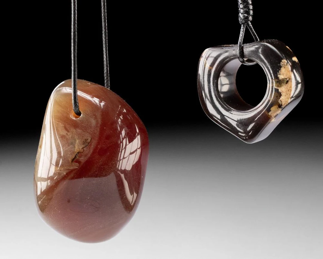 Pair of Large Sumatran Amber Pendants