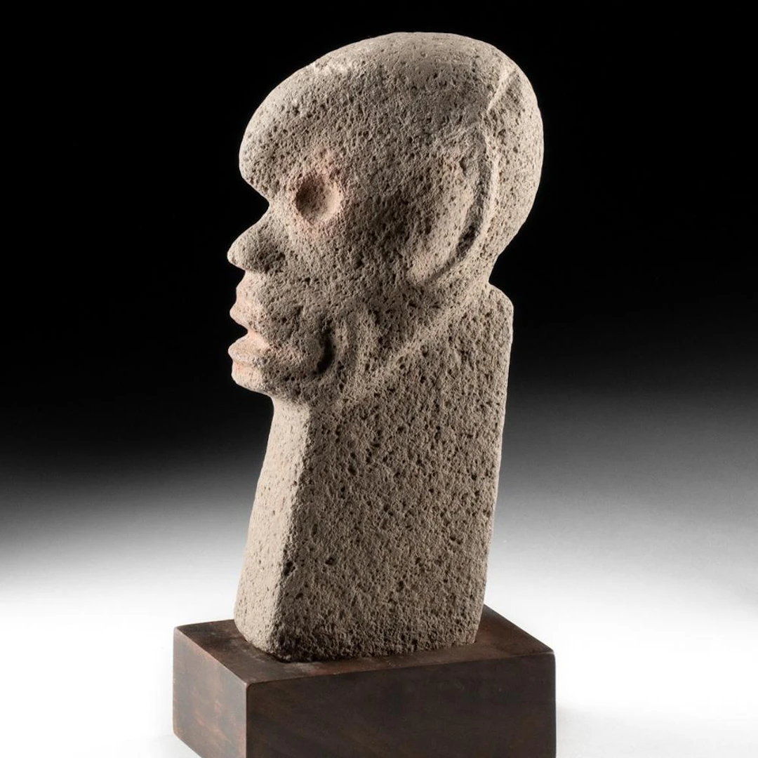 Maya Volcanic Stone Hacha or Tenon Head, Monkey or Human Form