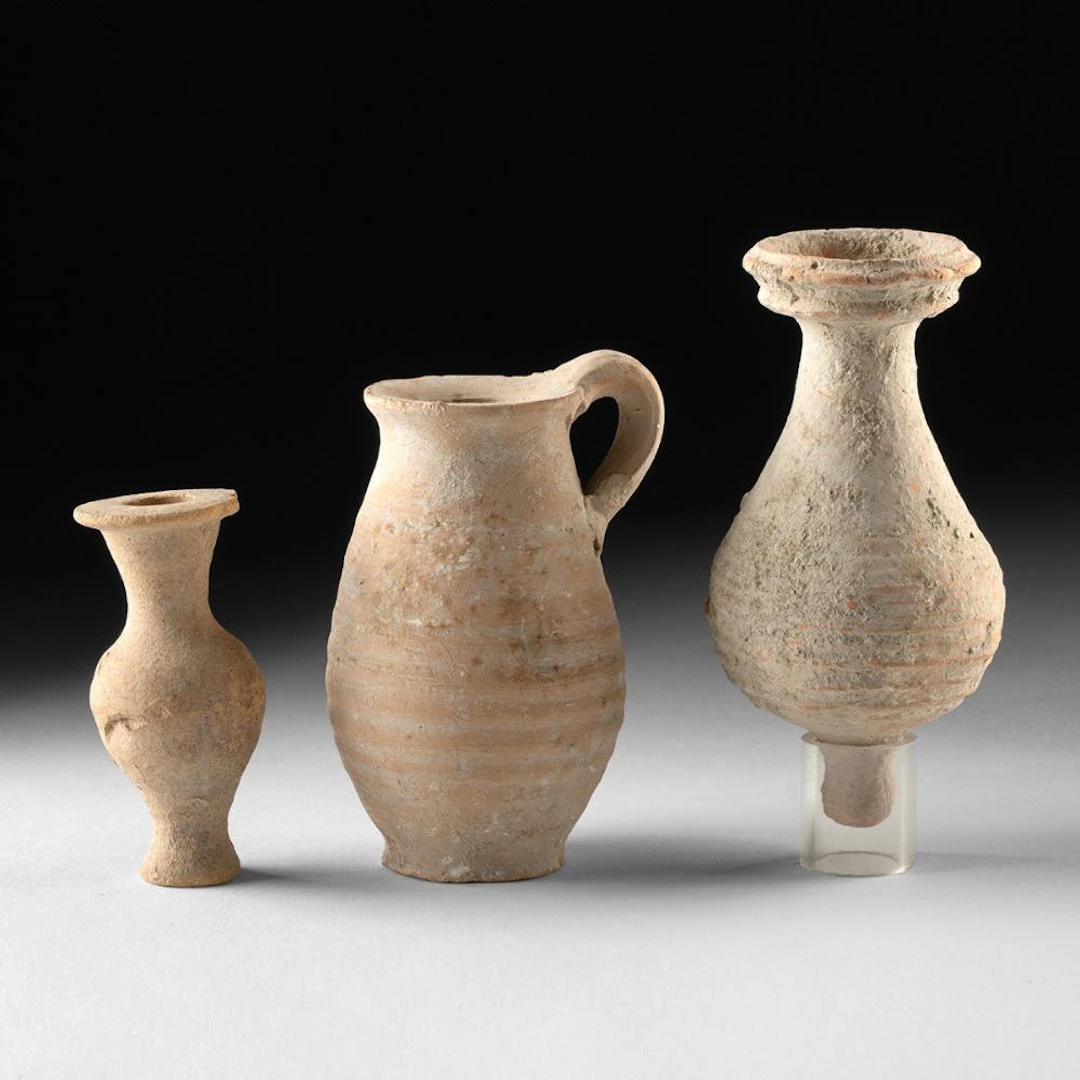 Holy Land Pottery Group | Clay Juglet, Pedestal Jar + Unguentarium