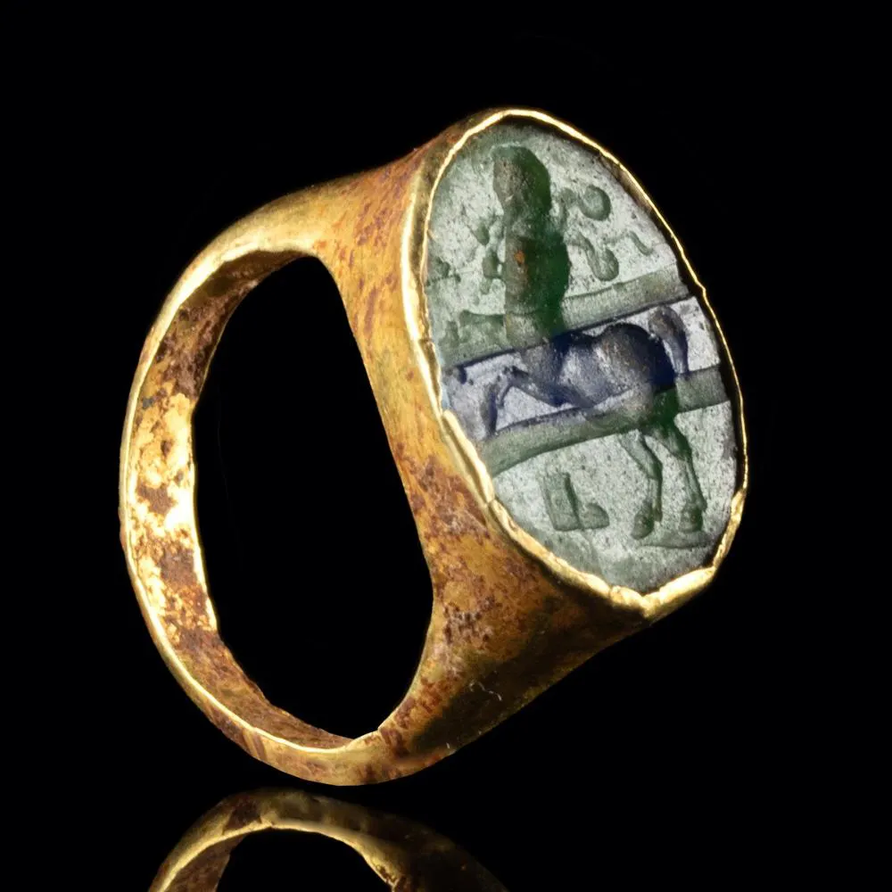 Roman Ring with Banded Glass Intaglio of a Centaur
