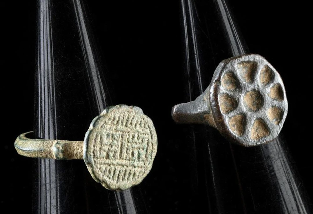 2 Byzantine Bronze Rings | Rosette and Interlace Knot Bezels + Medieval