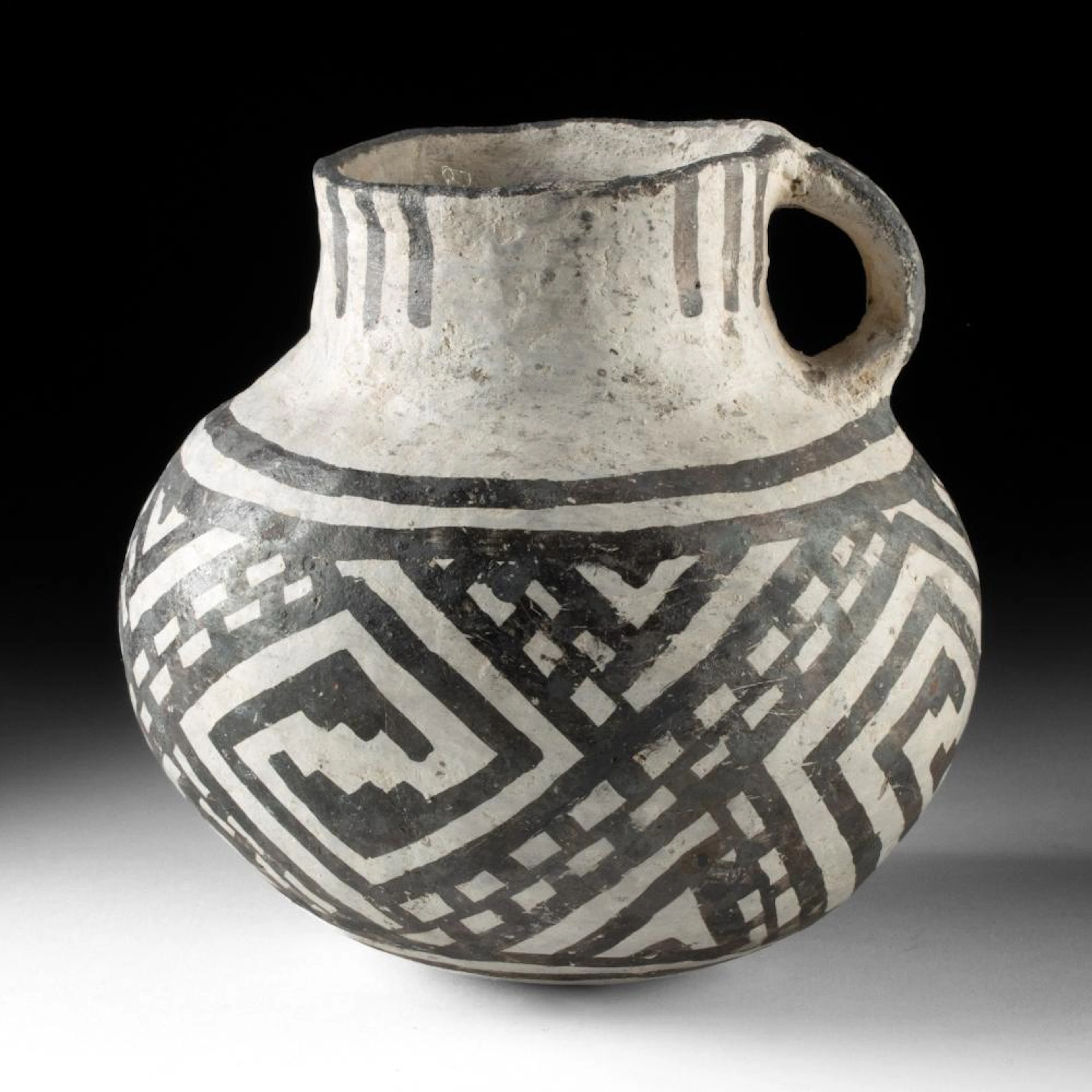 Anasazi Snowflake Black-on-White Pitcher with Interlocking Scrolls
