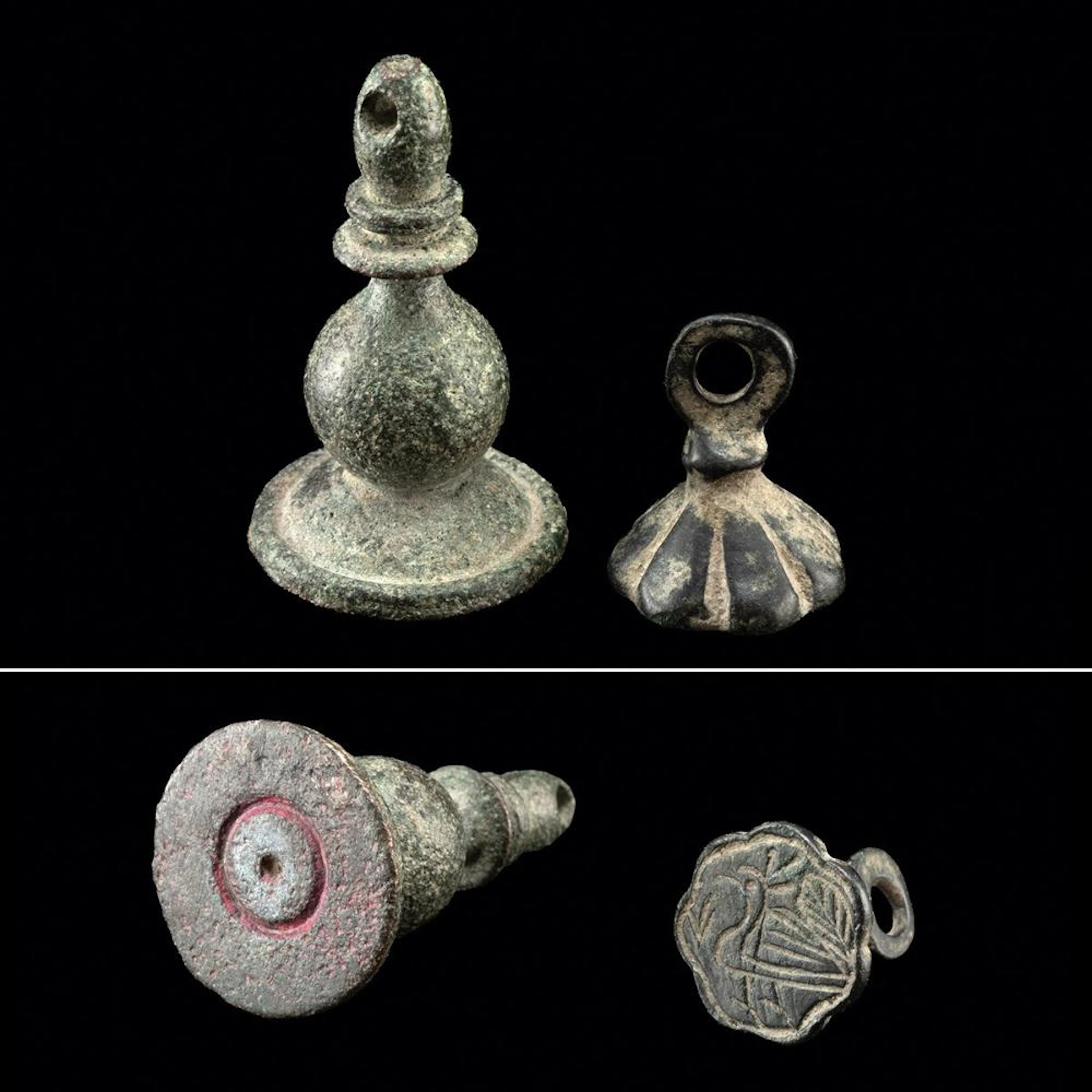 Byzantine-Medieval Stamp Seal Pair, Bird & Concentric Circle Faces