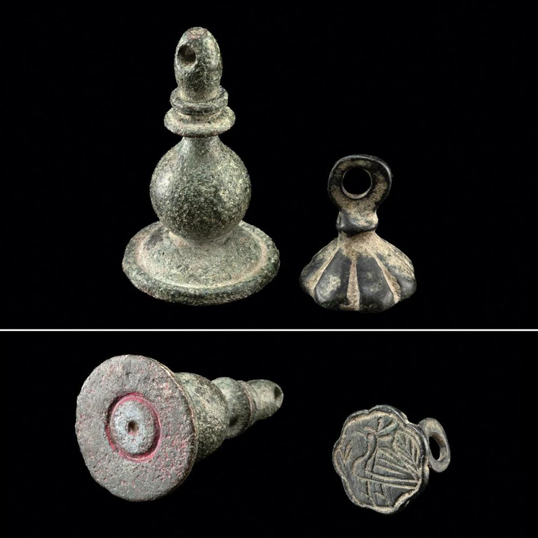 Byzantine-Medieval Stamp Seal Pair, Bird & Concentric Circle Faces