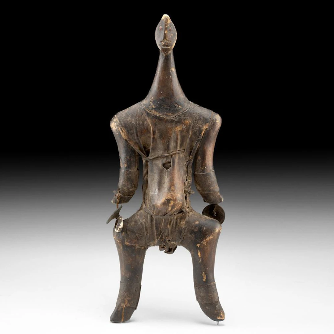 African Namji Wood & Leather Fertility Doll - Cowrie Shell Adornment