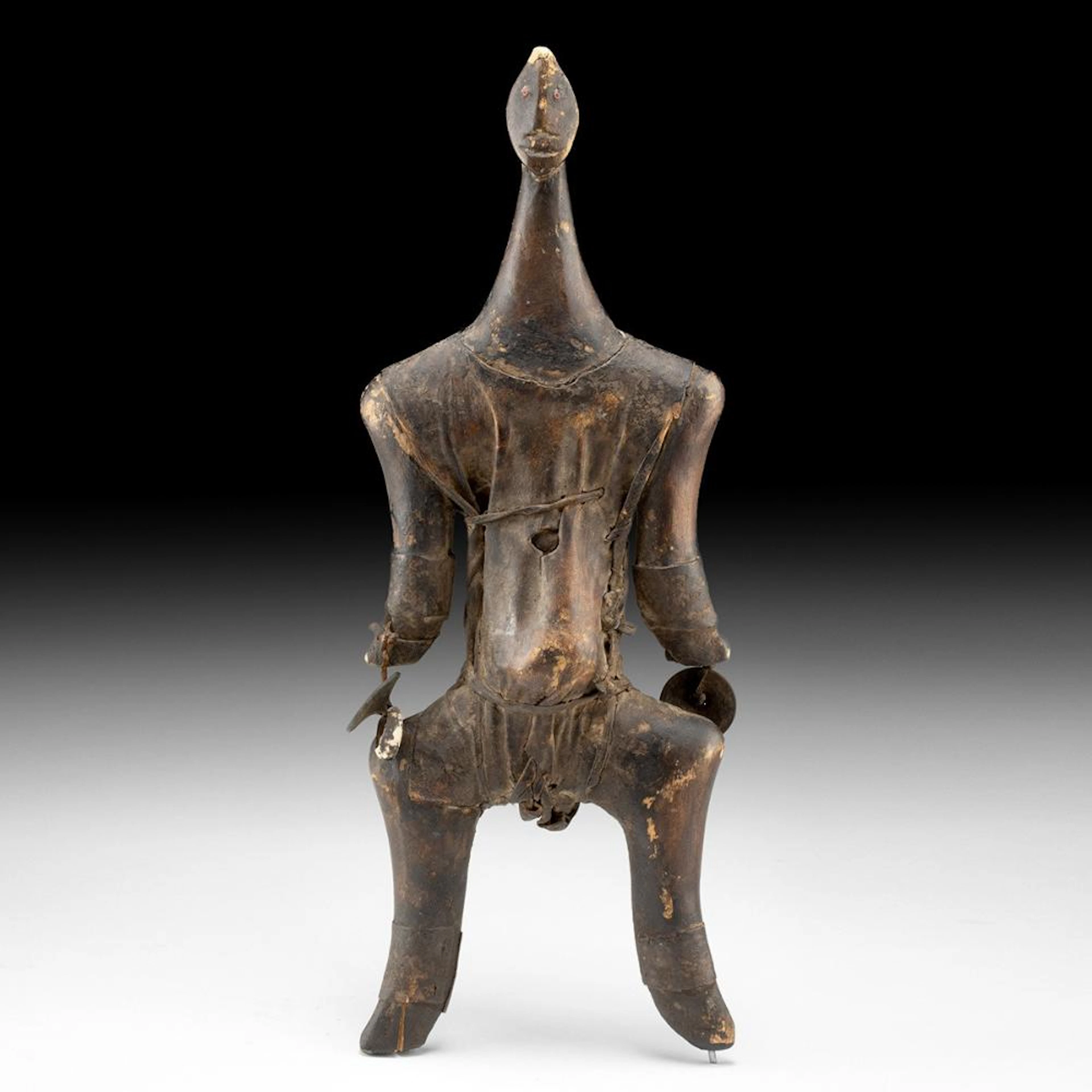 African Namji Wood & Leather Fertility Doll - Cowrie Shell Adornment