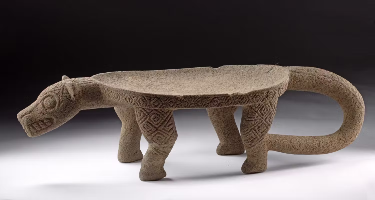 Large Costa Rican Stone Metate Jaguar-Form, CIRAM Tested