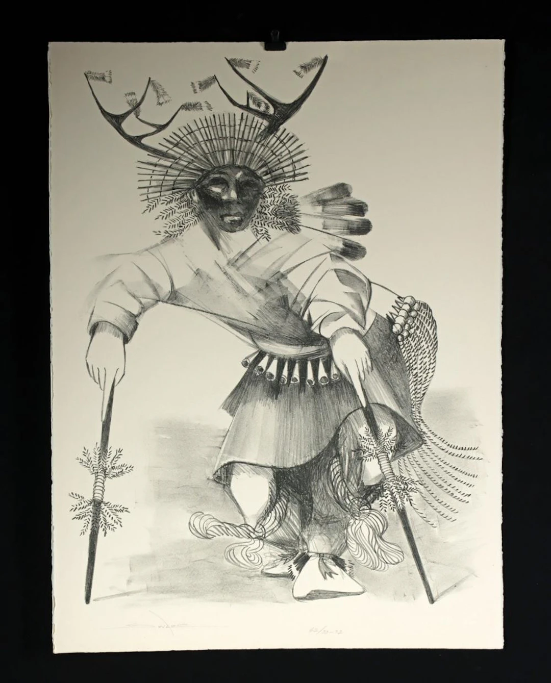 Patrick Swazo Hinds 'Chant to the Deer Spirit' Lithograph" (1972)