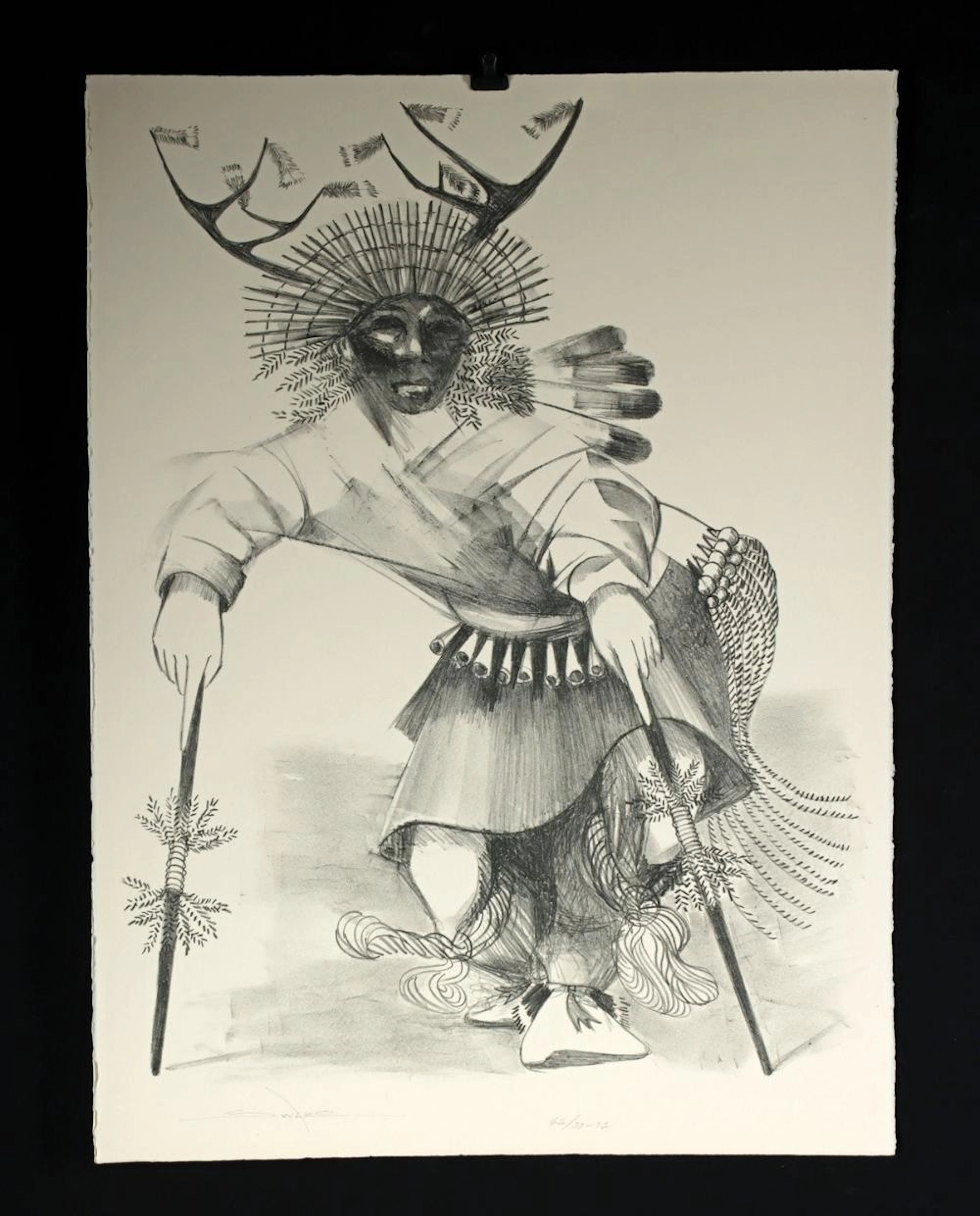 Patrick Swazo Hinds 'Chant to the Deer Spirit' Lithograph" (1972)