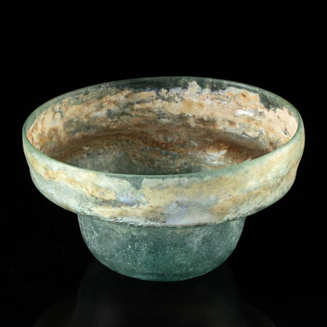Ancient Holy Land Roman Glass Drinking Cup, Iridescent