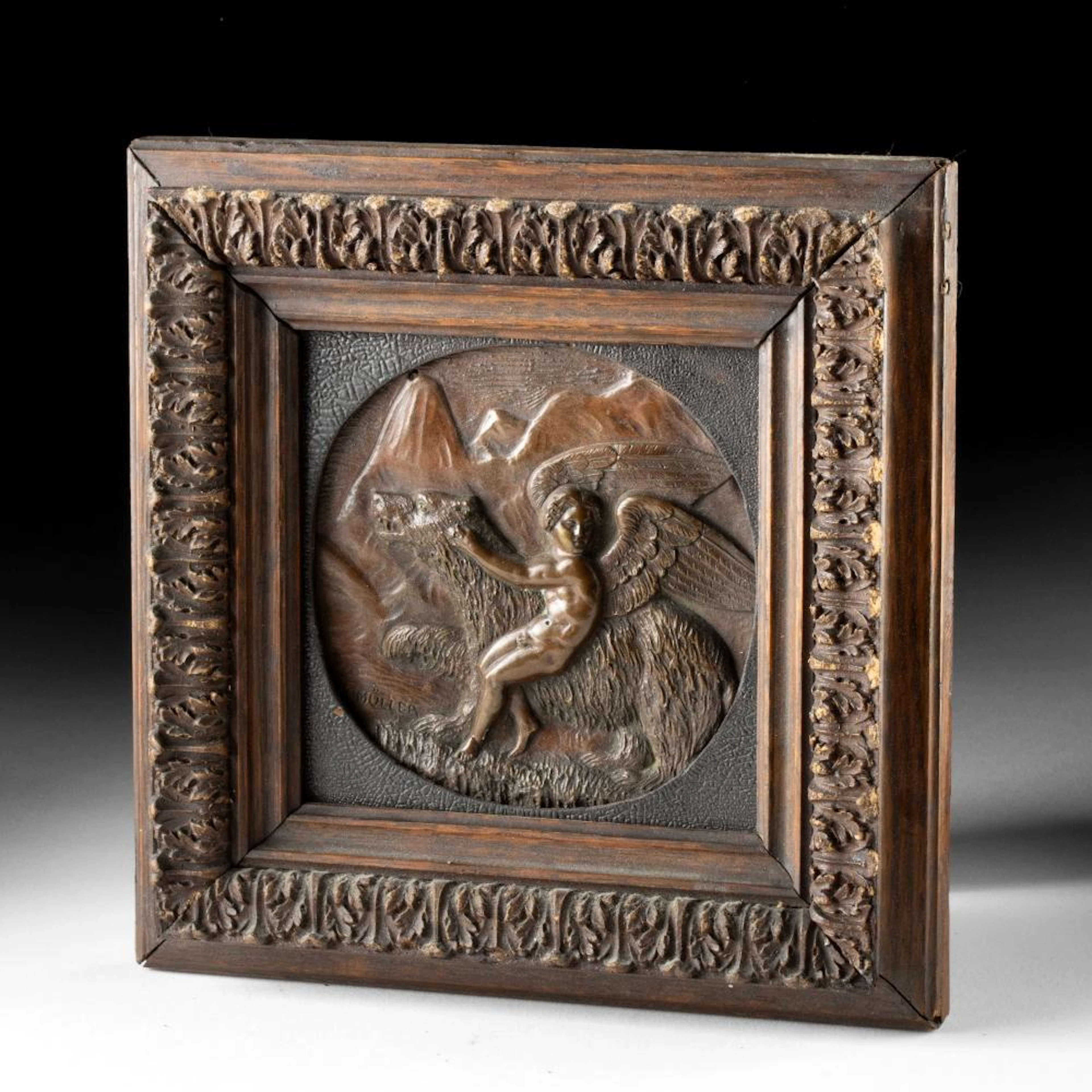 19th C. Karl L. H. Muller Copper Relief - Cupid Riding a Bear