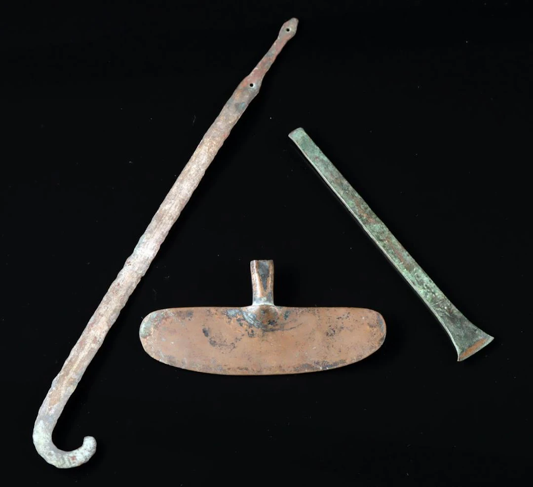 Three Inca Bronze / Silvered Copper Implements, ca. 1450–1532 CE