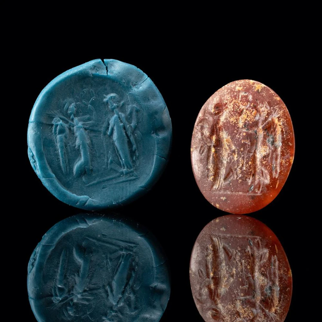 Roman Carnelian Intaglio of Winged Victory Crowning Fortuna