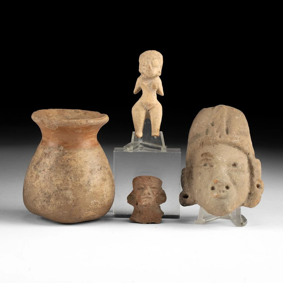 Pre-Columbian Pottery Group of 4 - Tlatilco, Zapotec, Nayarit & Teotihuacan