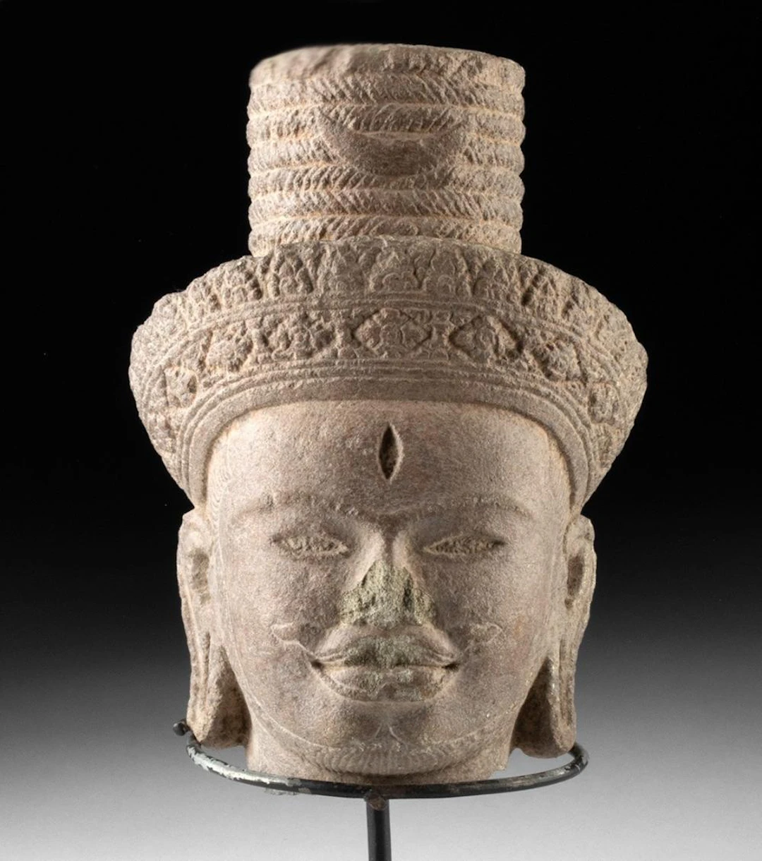 Khmer Angkor Red Sandstone Head of Shiva