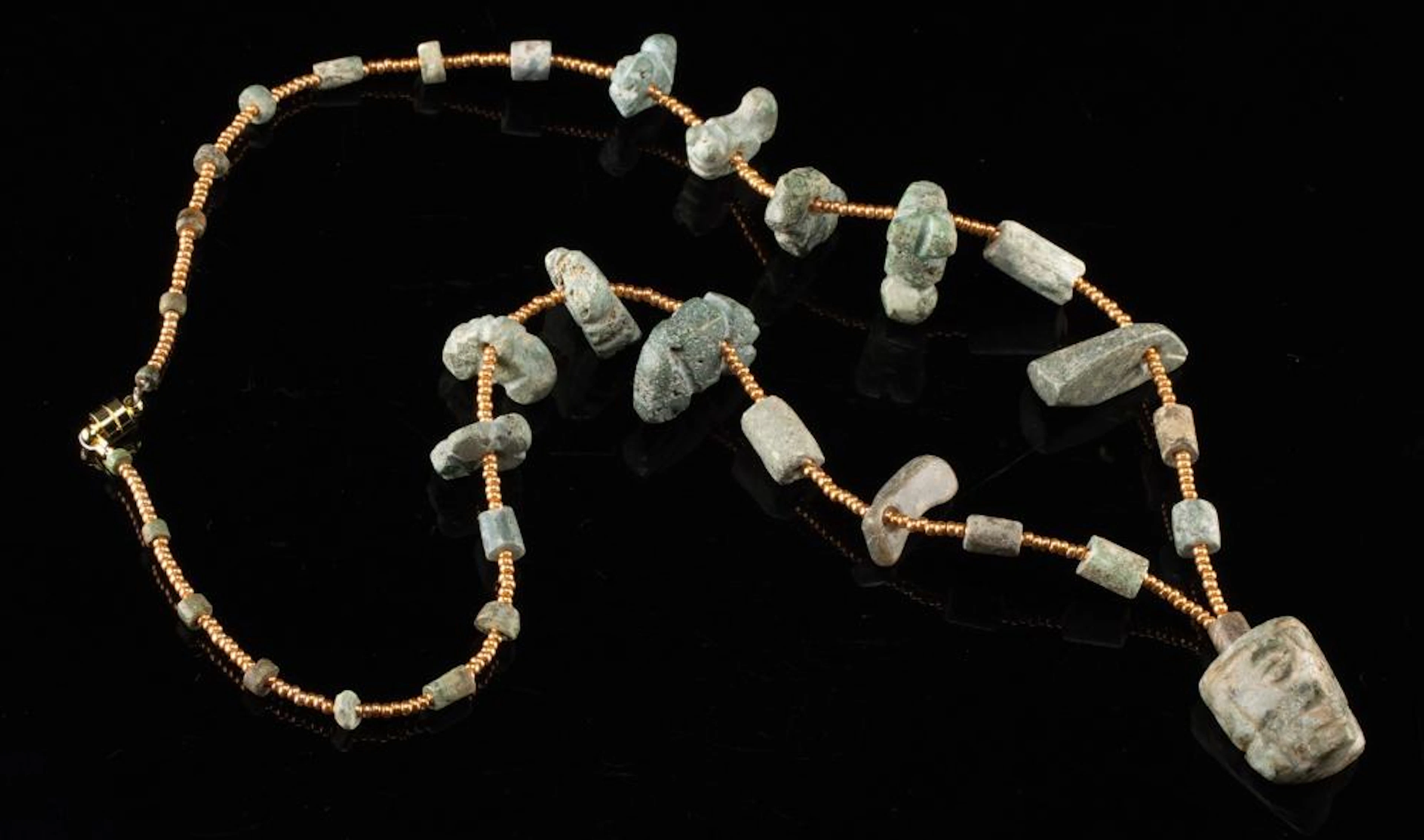 Mesoamerican Greenstone Bead Necklace + Face Pendant