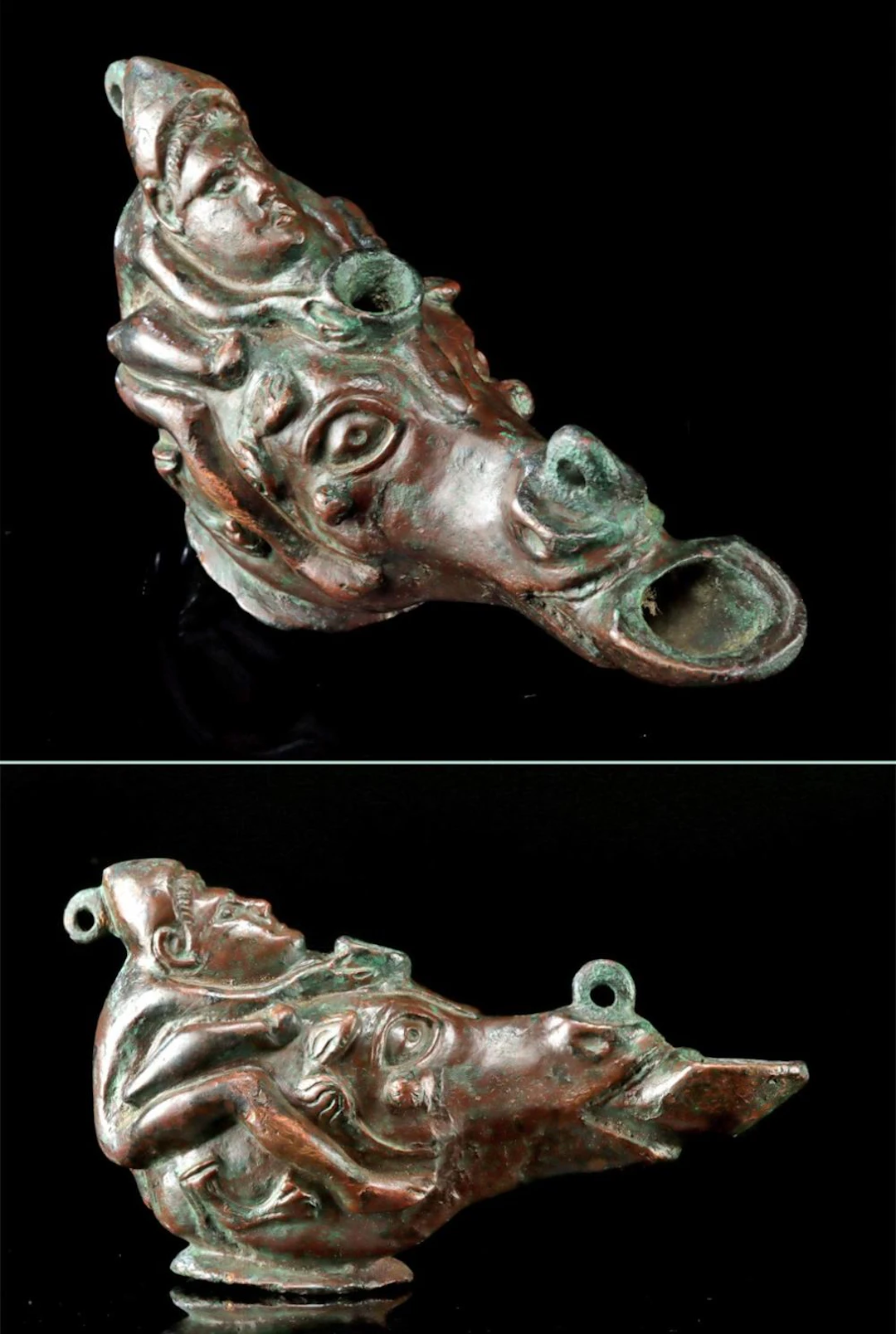 Romano-Egyptian Bronze Lamp Erotic Satyr Equestrian