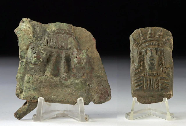 Roman Bronze Relief Plaques | Crowned Goddess & Bull Heads