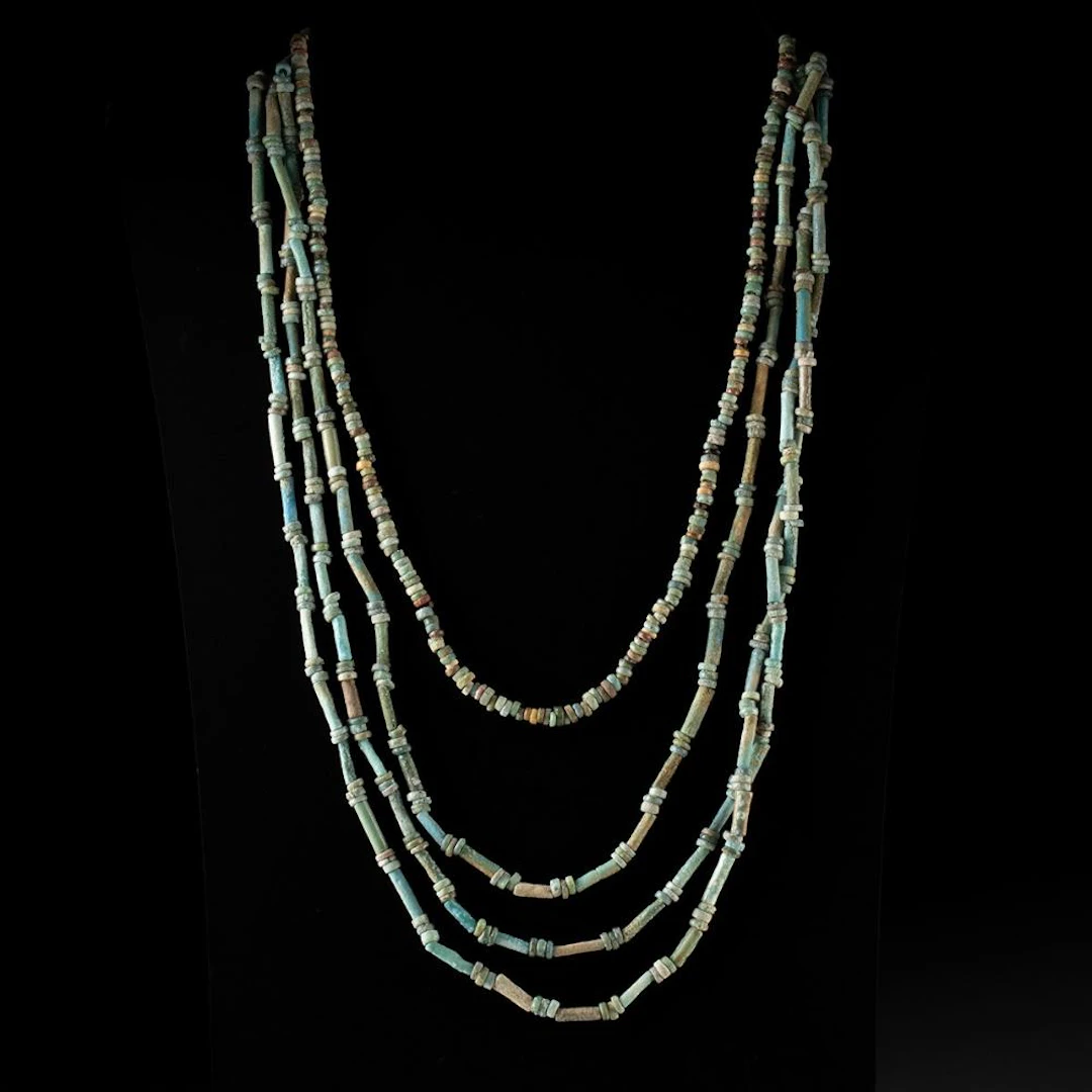 Ancient Egyptian Faience Mummy Bead Necklaces, Set of 2