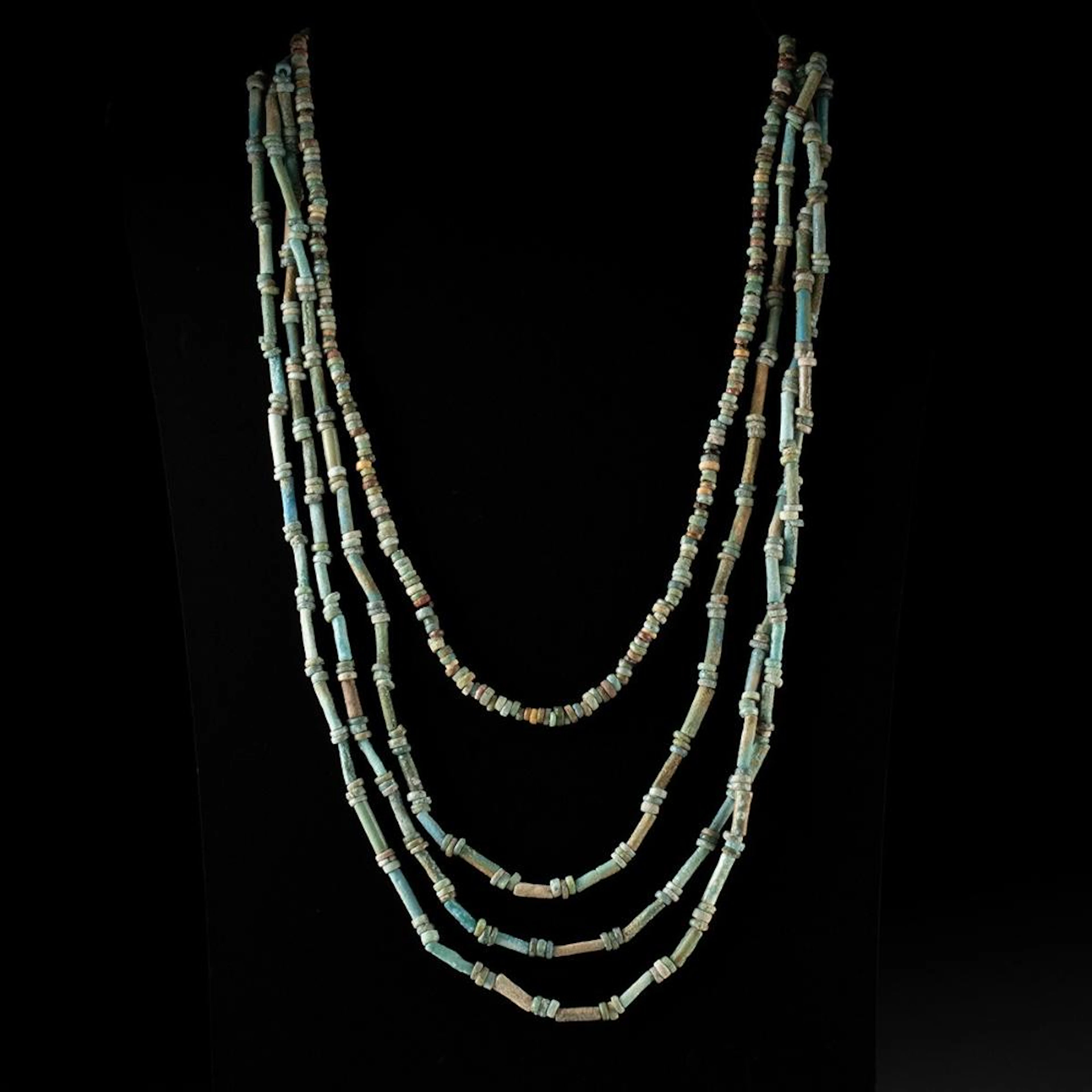 Ancient Egyptian Faience Mummy Bead Necklaces, Set of 2