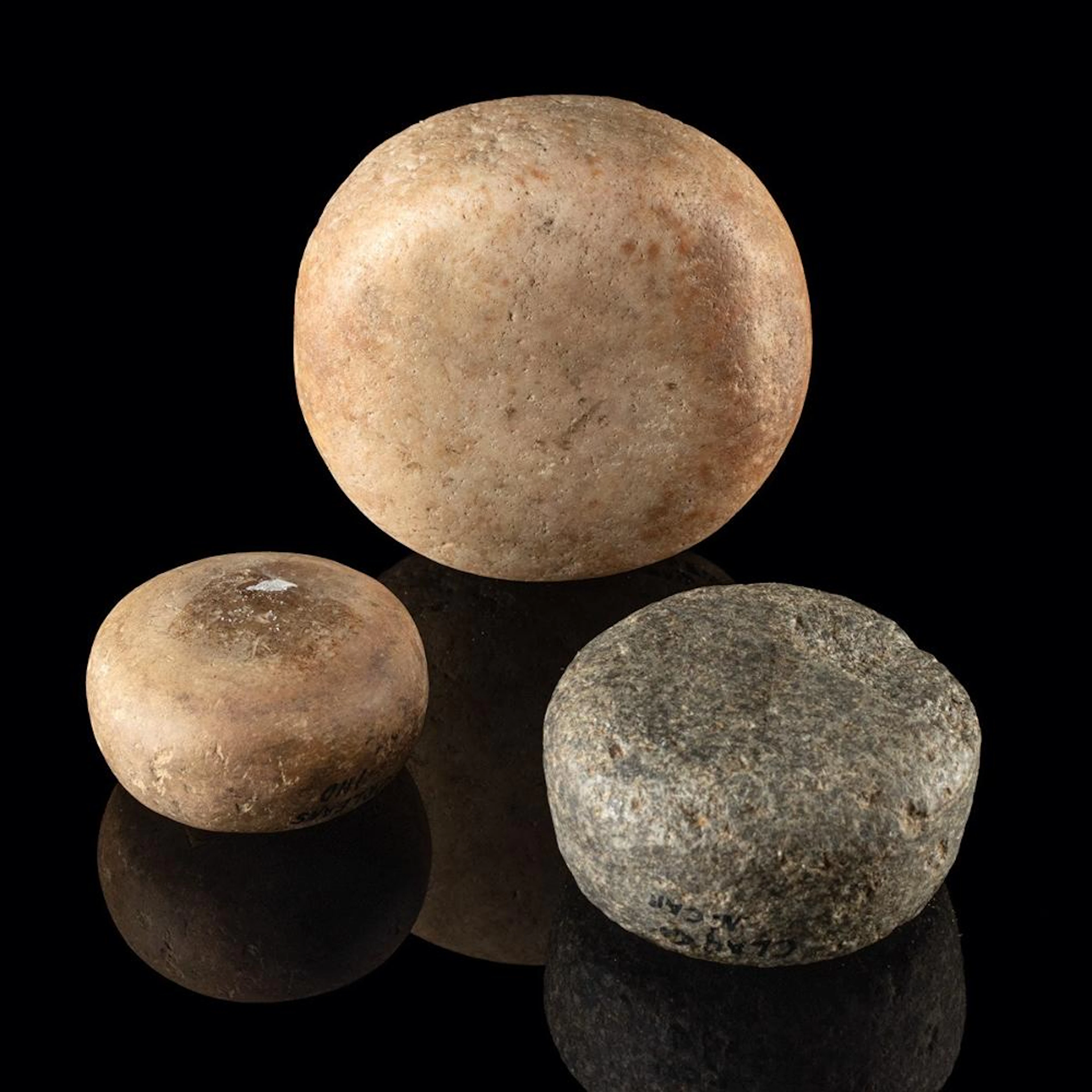 Three Mississippian Stone Discoidals, Chunkey Game Stones