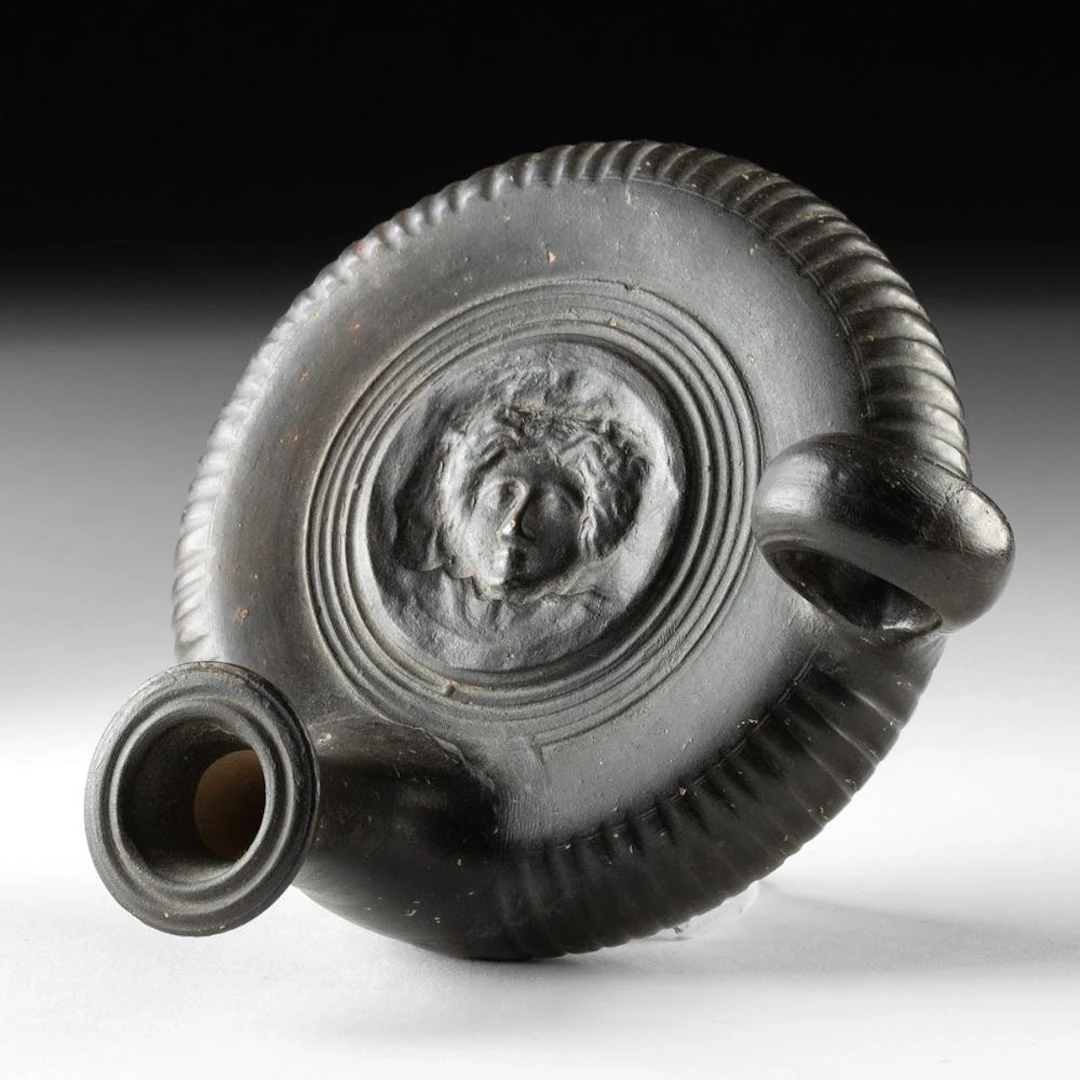 Greek Hellenistic Calenian Black-Gloss Guttus | Gorgoneion Medallion