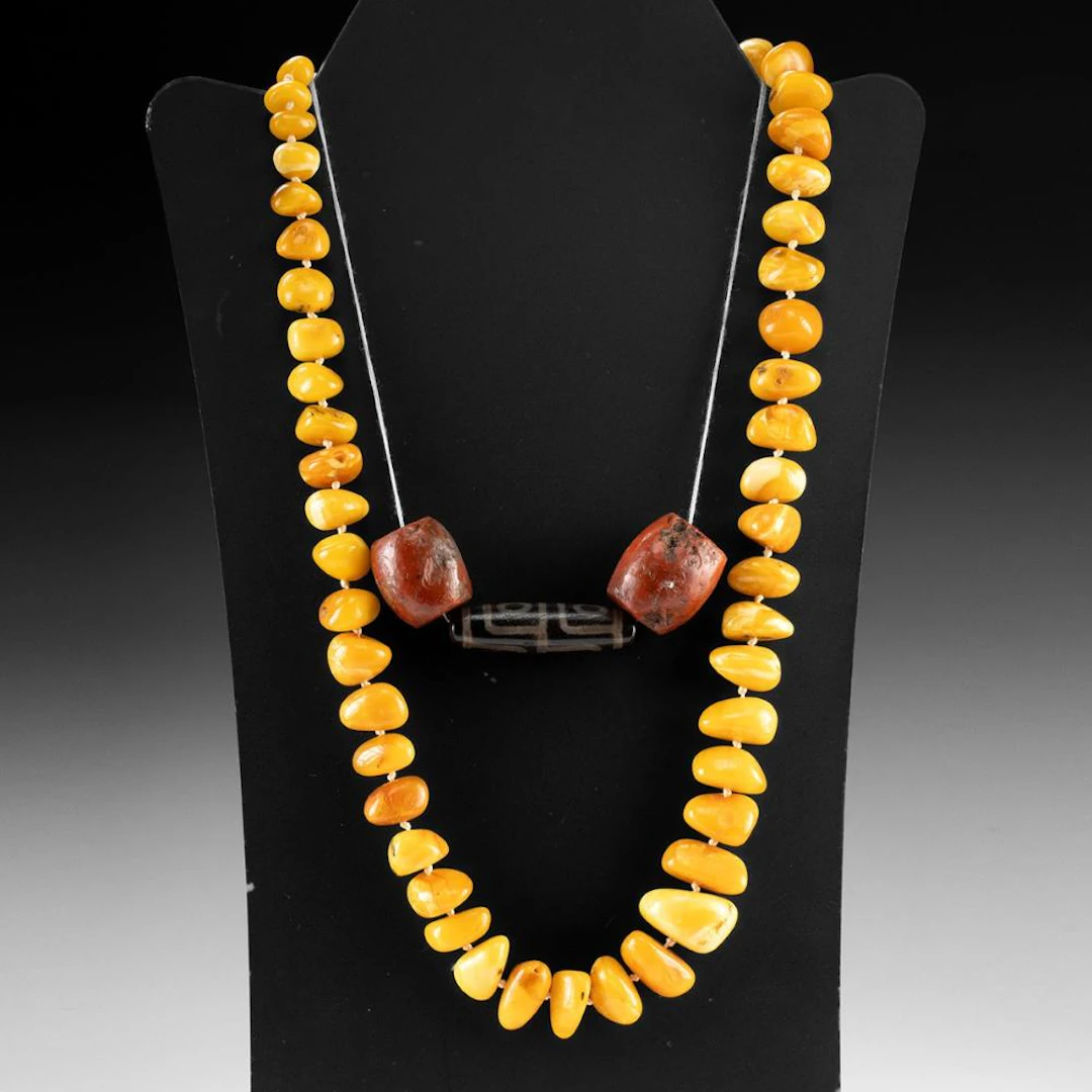 Tibetan Copal Bead Necklace + Dzi Bead