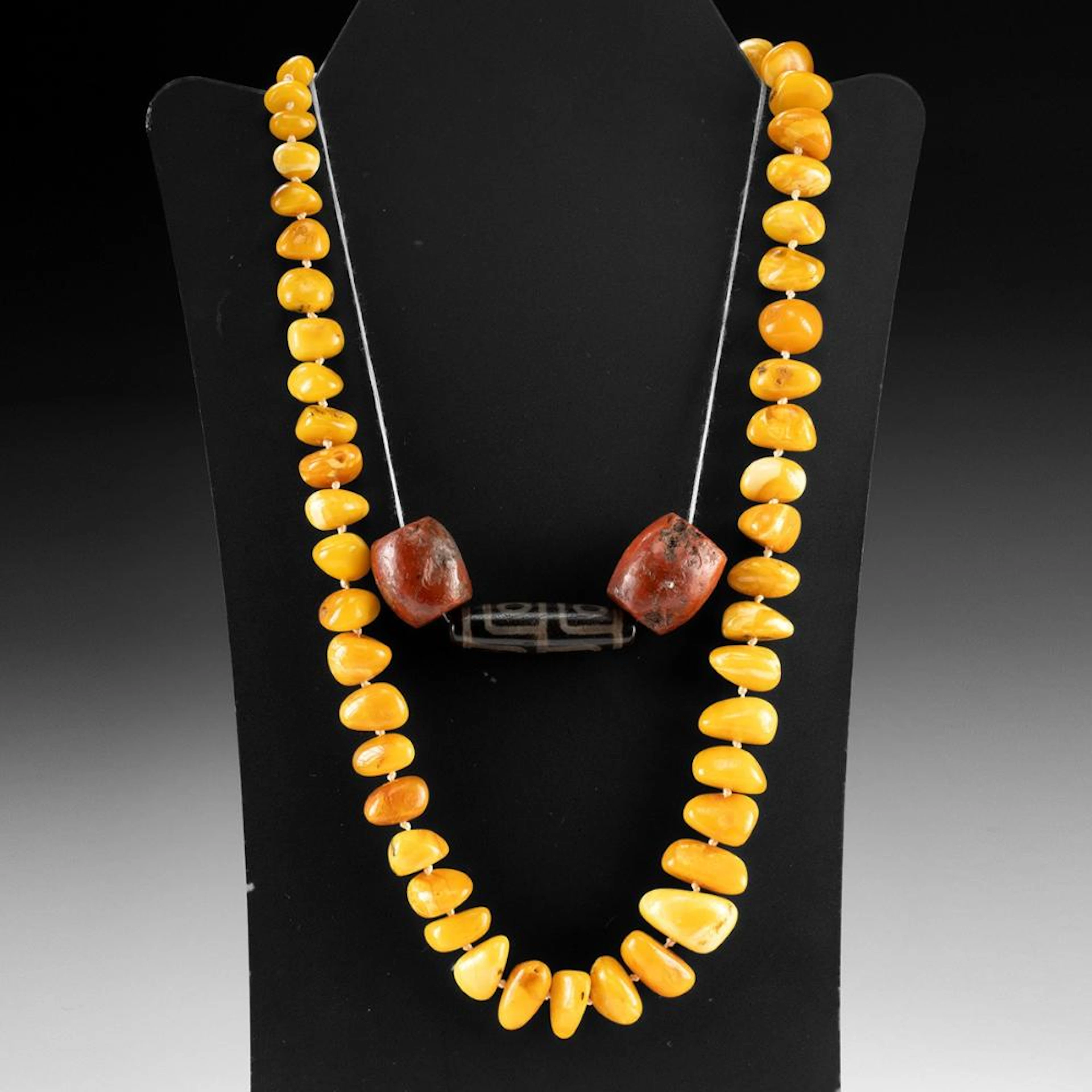 Tibetan Copal Bead Necklace + Dzi Bead