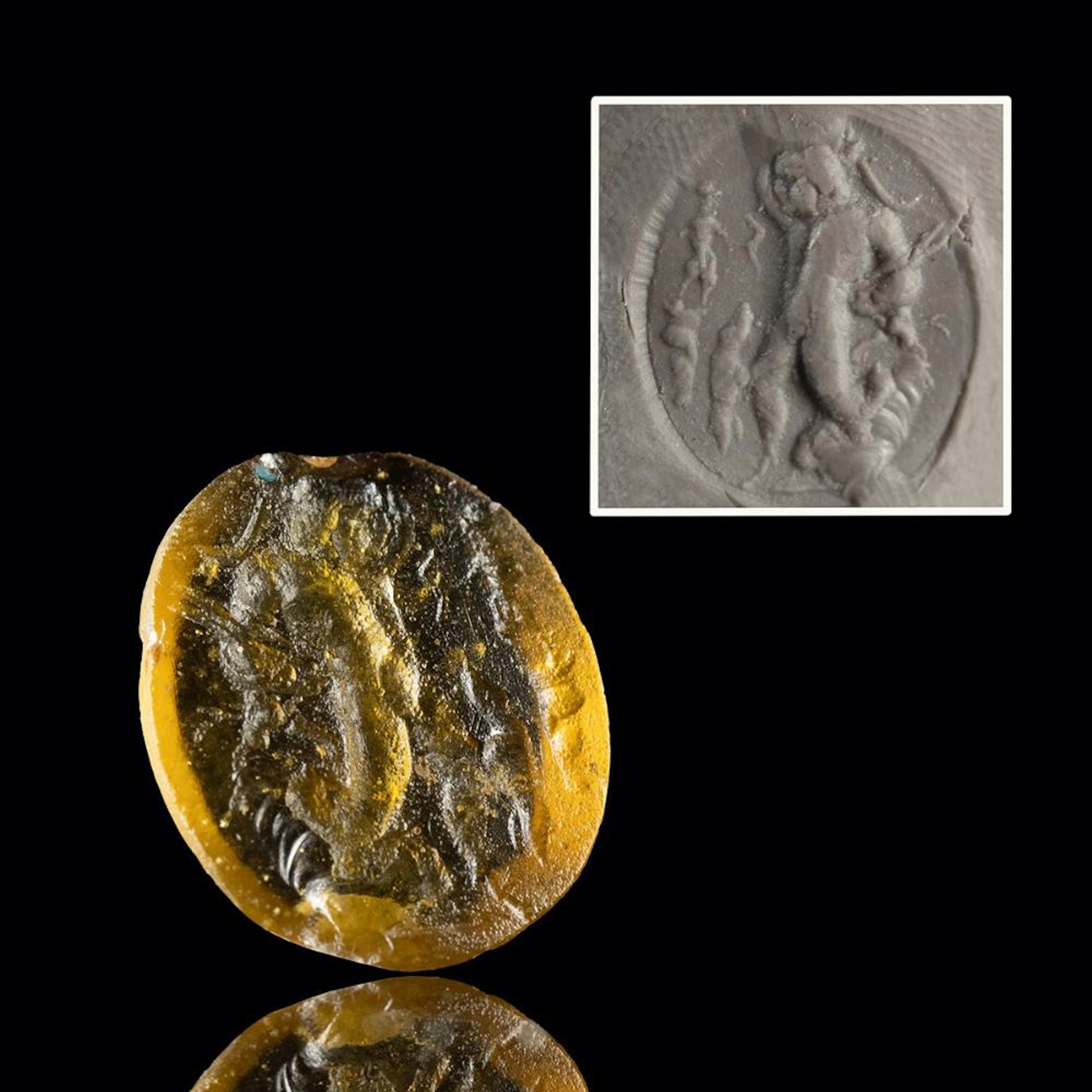 Roman Glass Intaglio of Actaeon Attacked by His Hounds