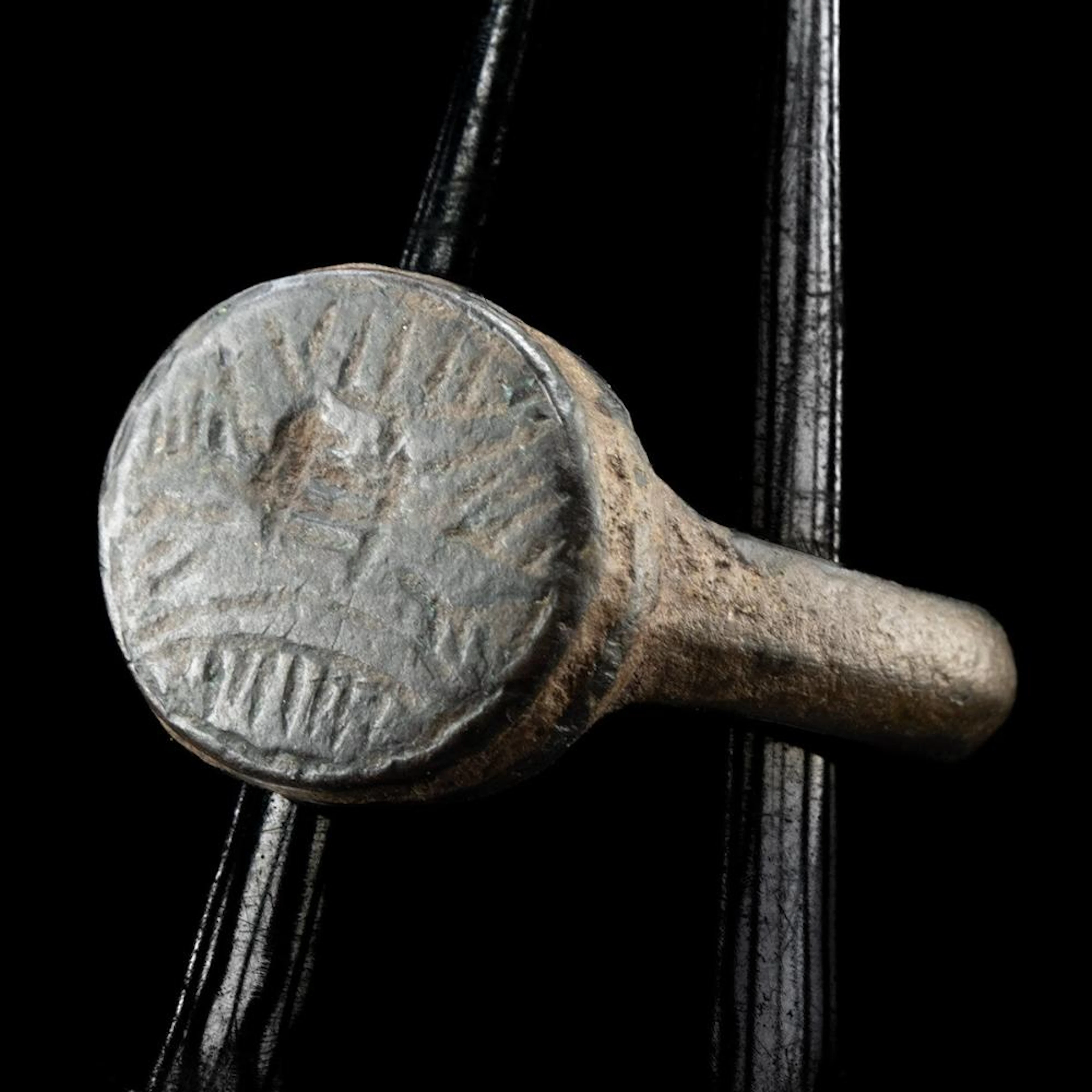 Byzantine Bronze Ring | Engraved Disc Bezel