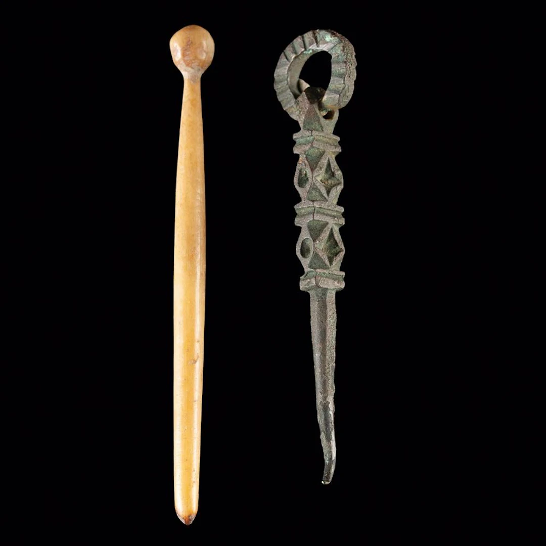 Two Roman Brass & Bone Cosmetic Implement