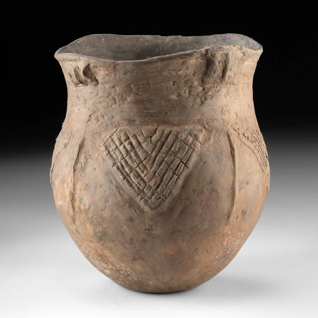 Caddo Textured Pottery Jar - Incised & Punctated Body
