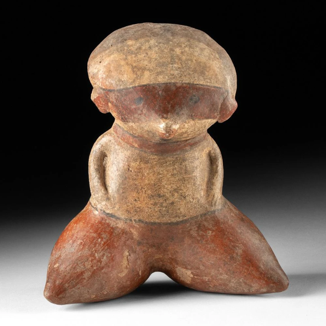 Chinesco Seated Pottery Figure with Splayed Legs, Nayarit