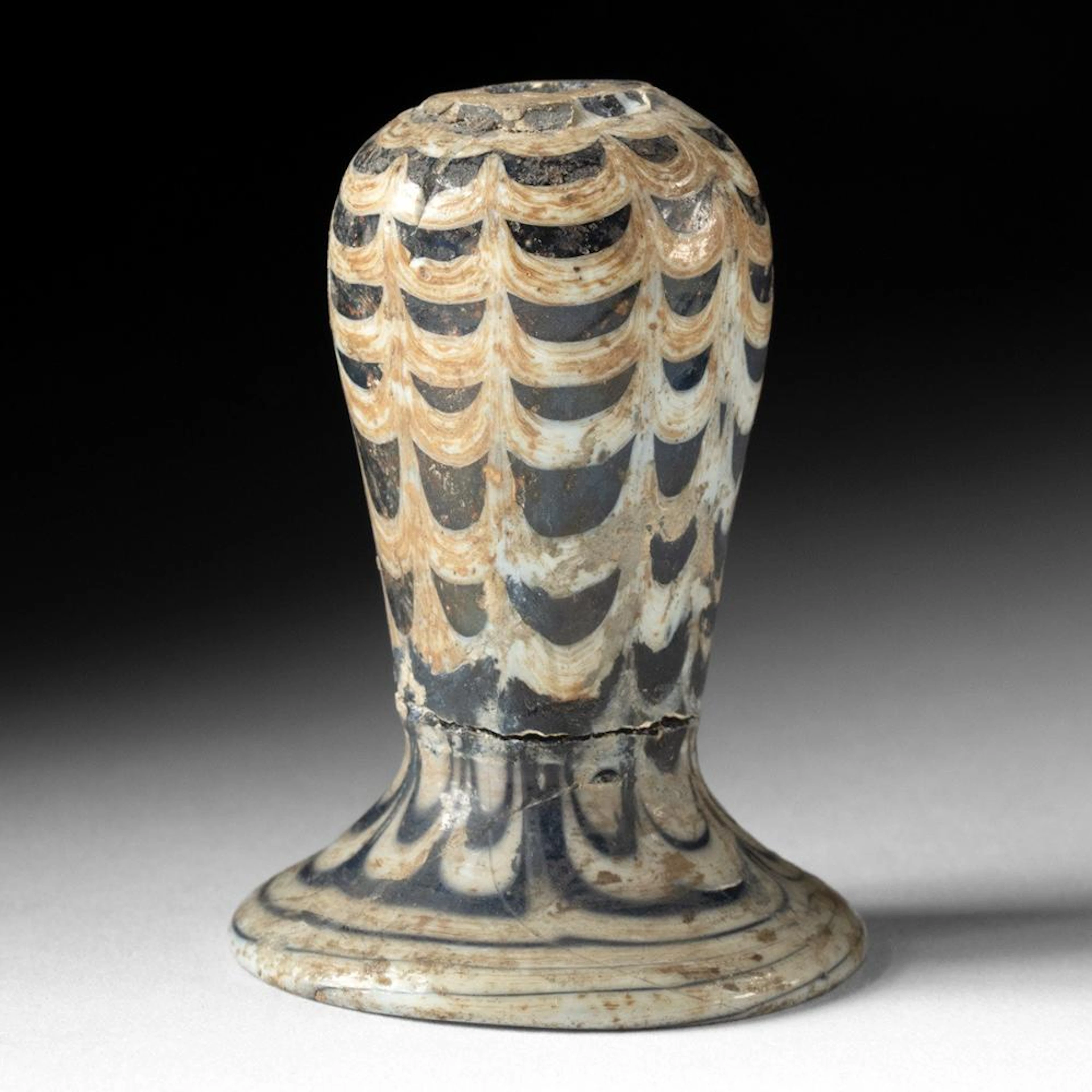 Hellenistic Core-Formed Glass Alabastron Base | Feathered Trail Decoration