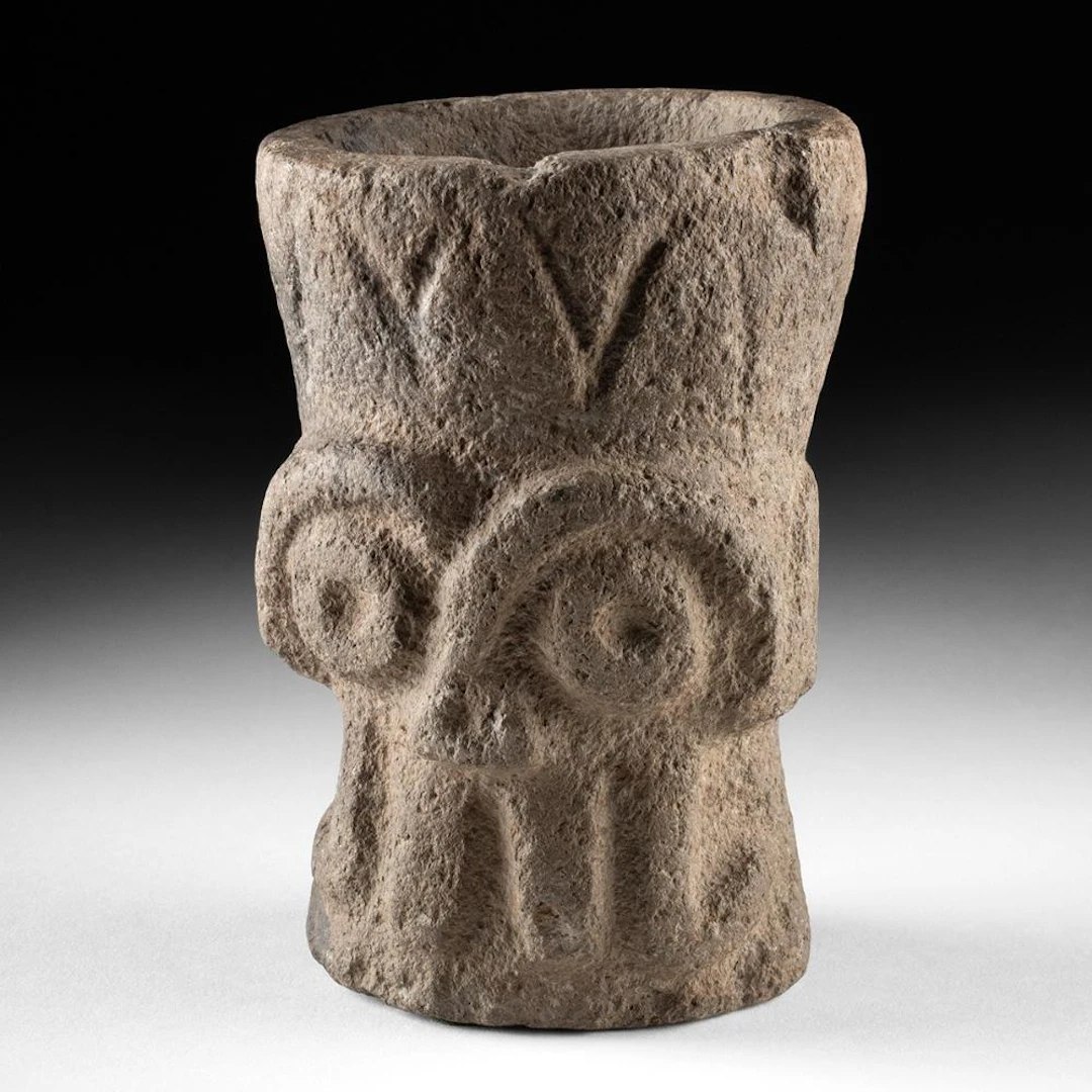 Teotihuacan Stone Tlaloc Head Effigy Incensario Vessel